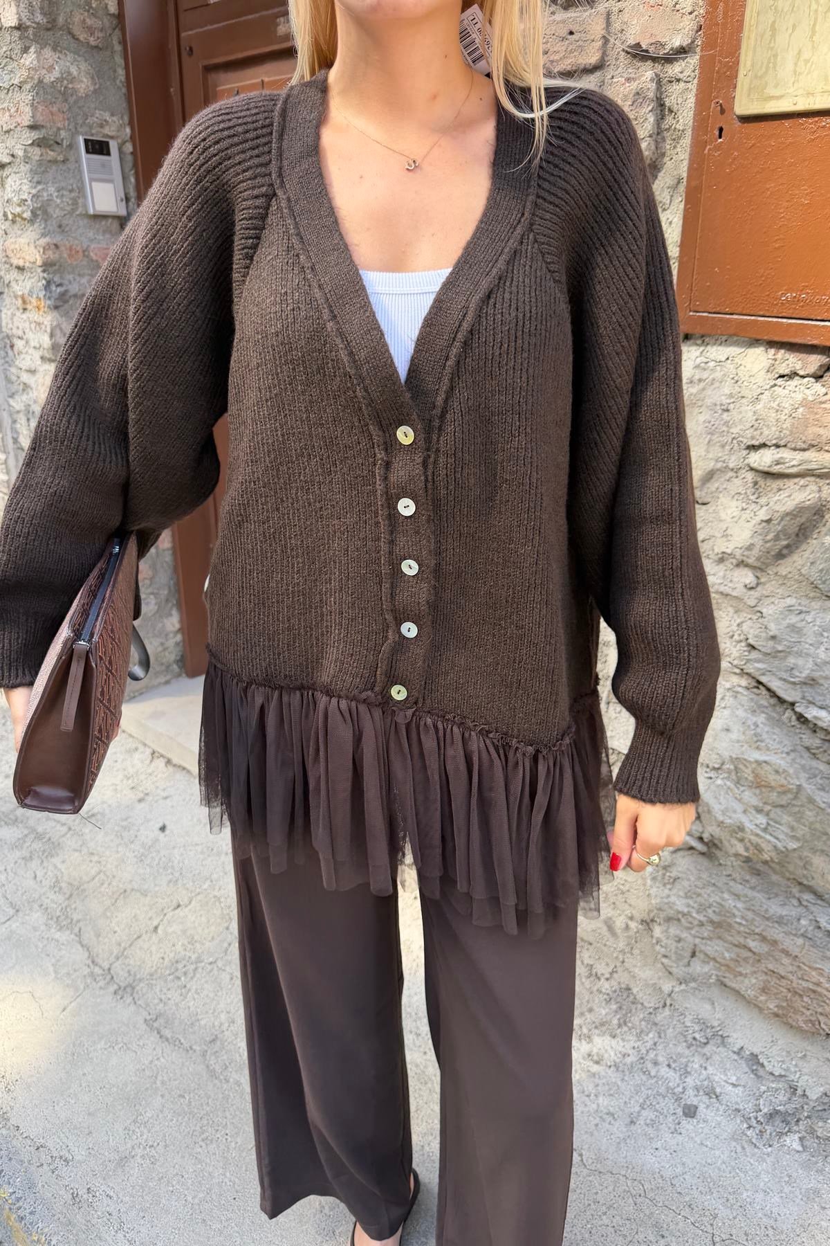 TÜL GARNİLİ OVERSİZE HIRKA