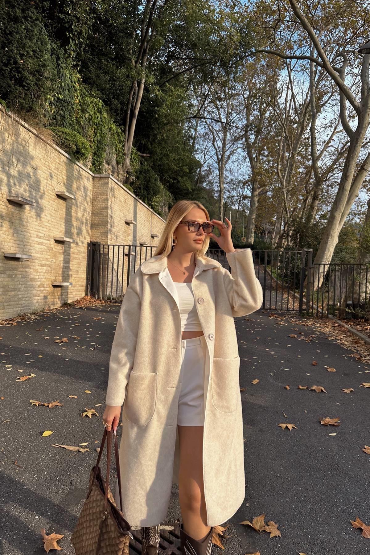 BEBE YAKA CEPLİ OVERSİZE KABAN
