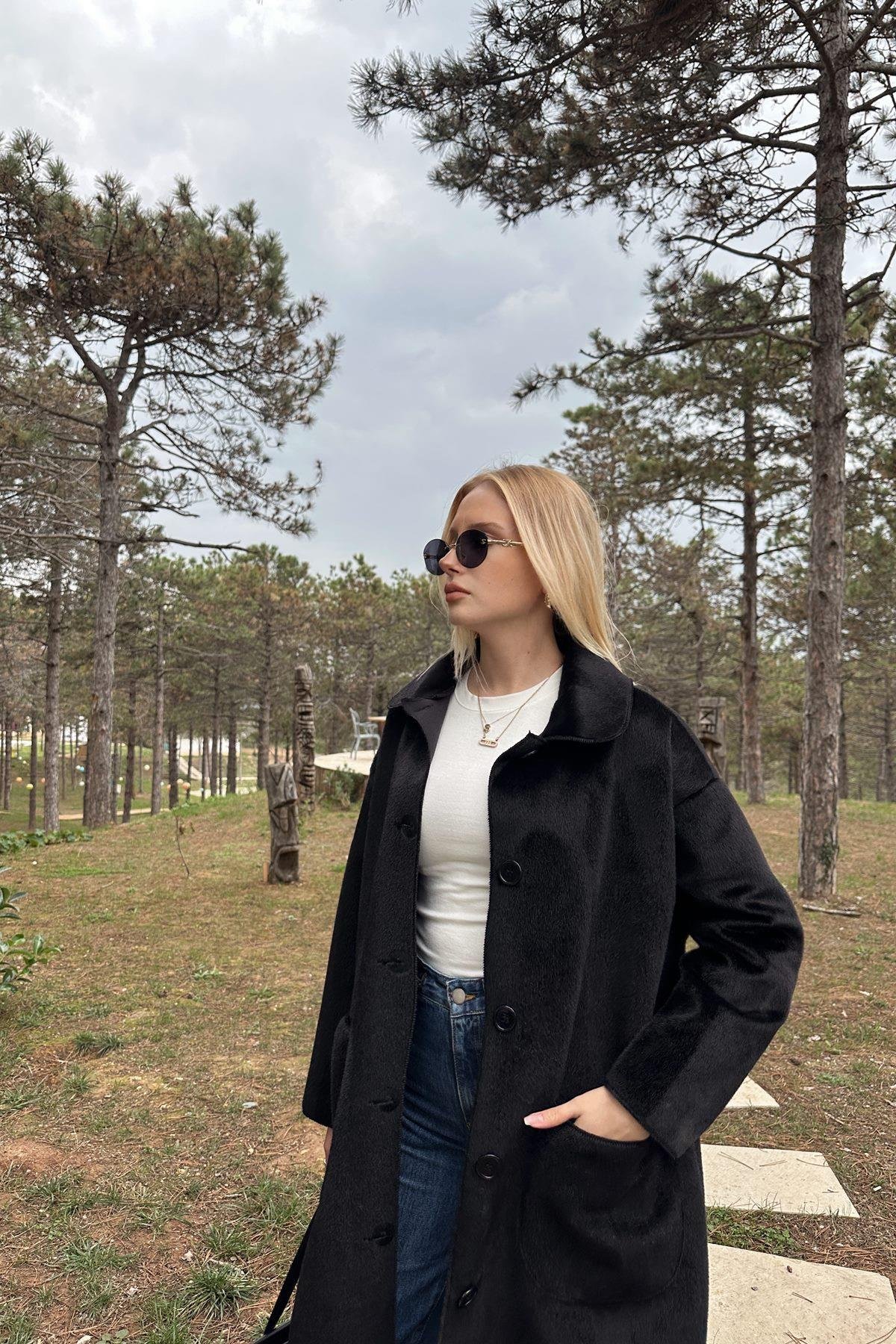BEBE YAKA CEPLİ OVERSİZE KABAN