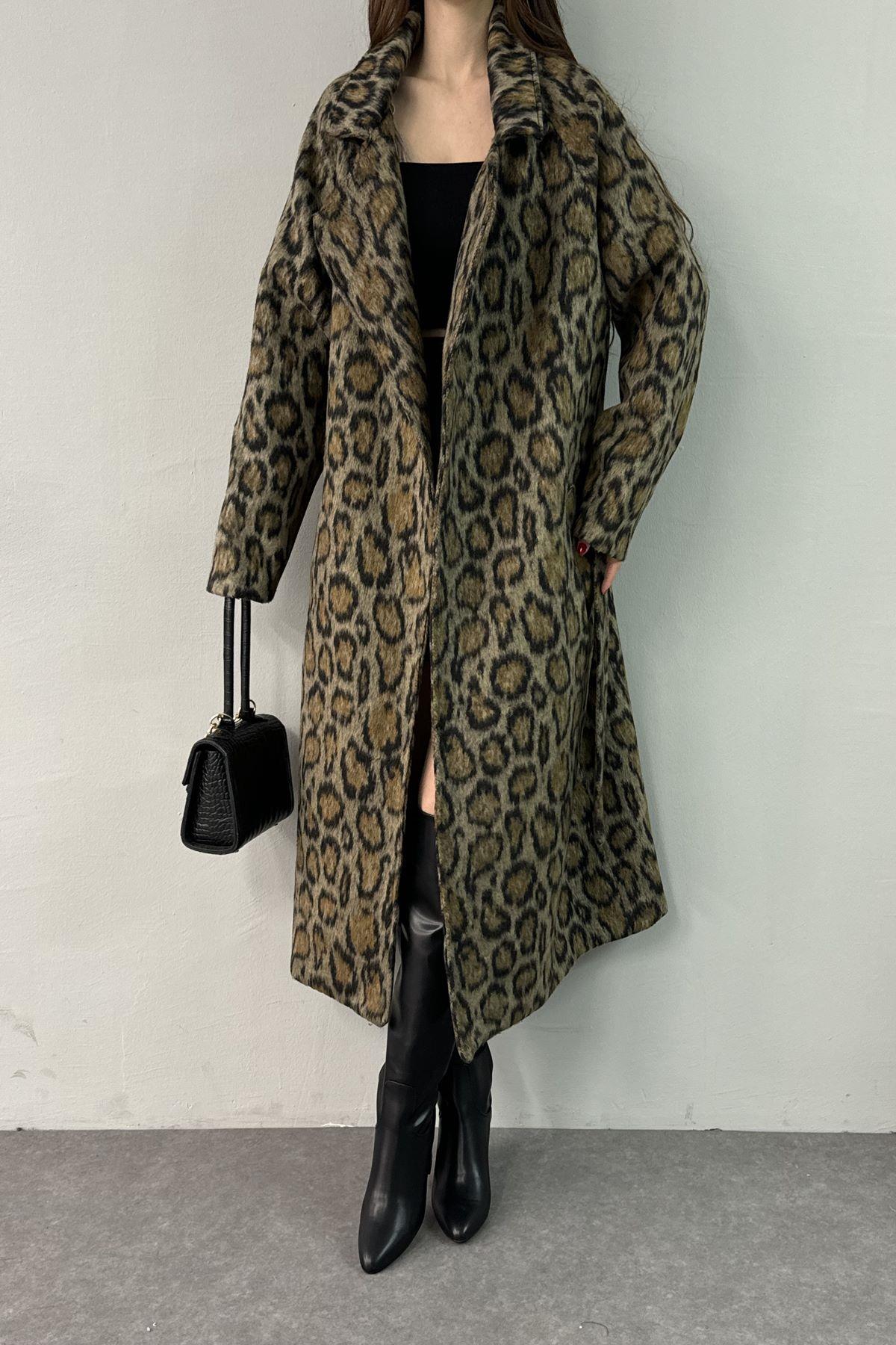 LEOPAR DESEN KUŞAKLI OVERSİZE KABAN