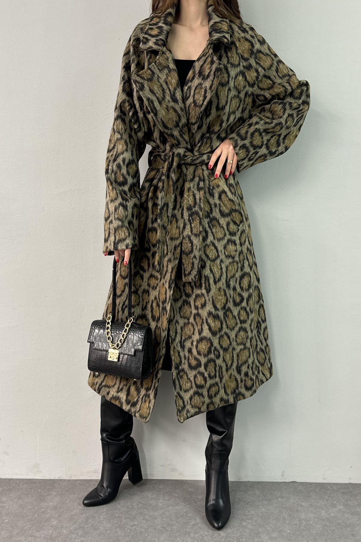 LEOPAR DESEN KUŞAKLI OVERSİZE KABAN