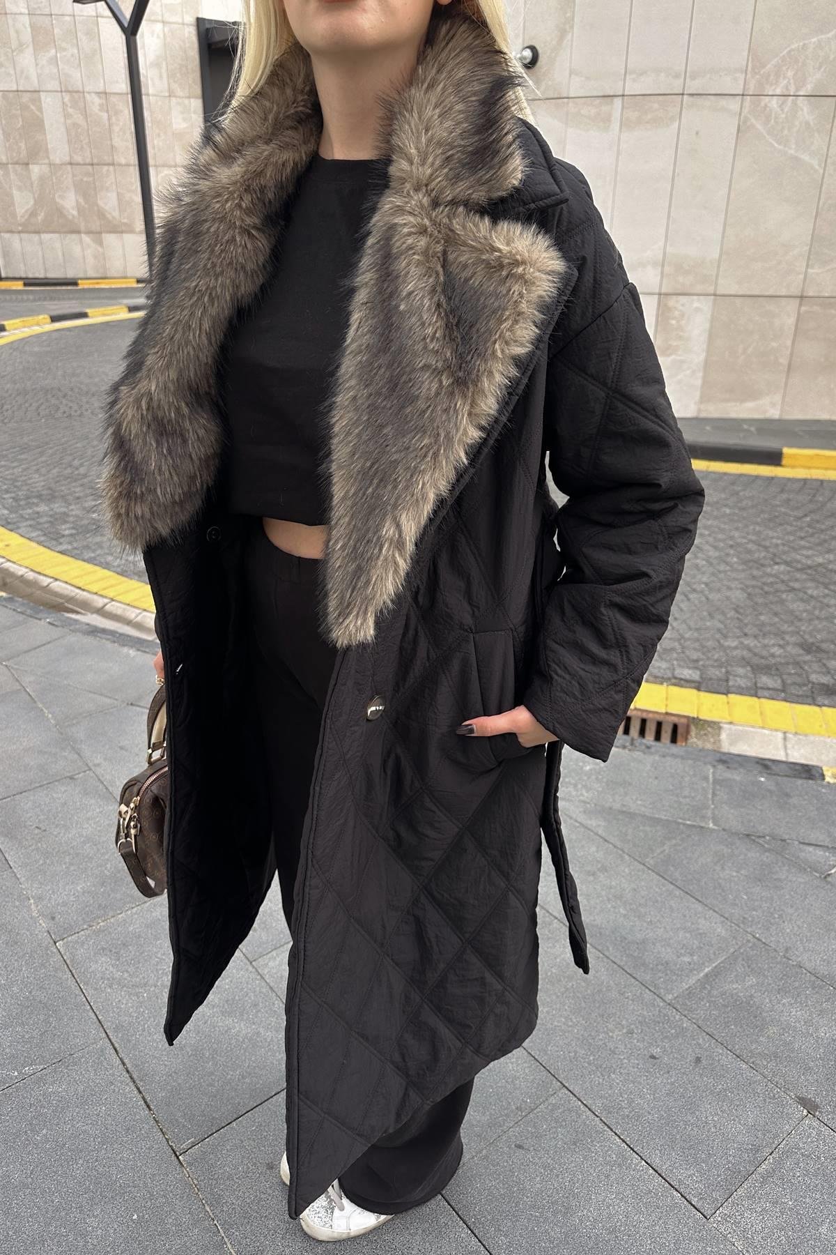 YAKA KÜRK DETAY KAPITONE KABAN