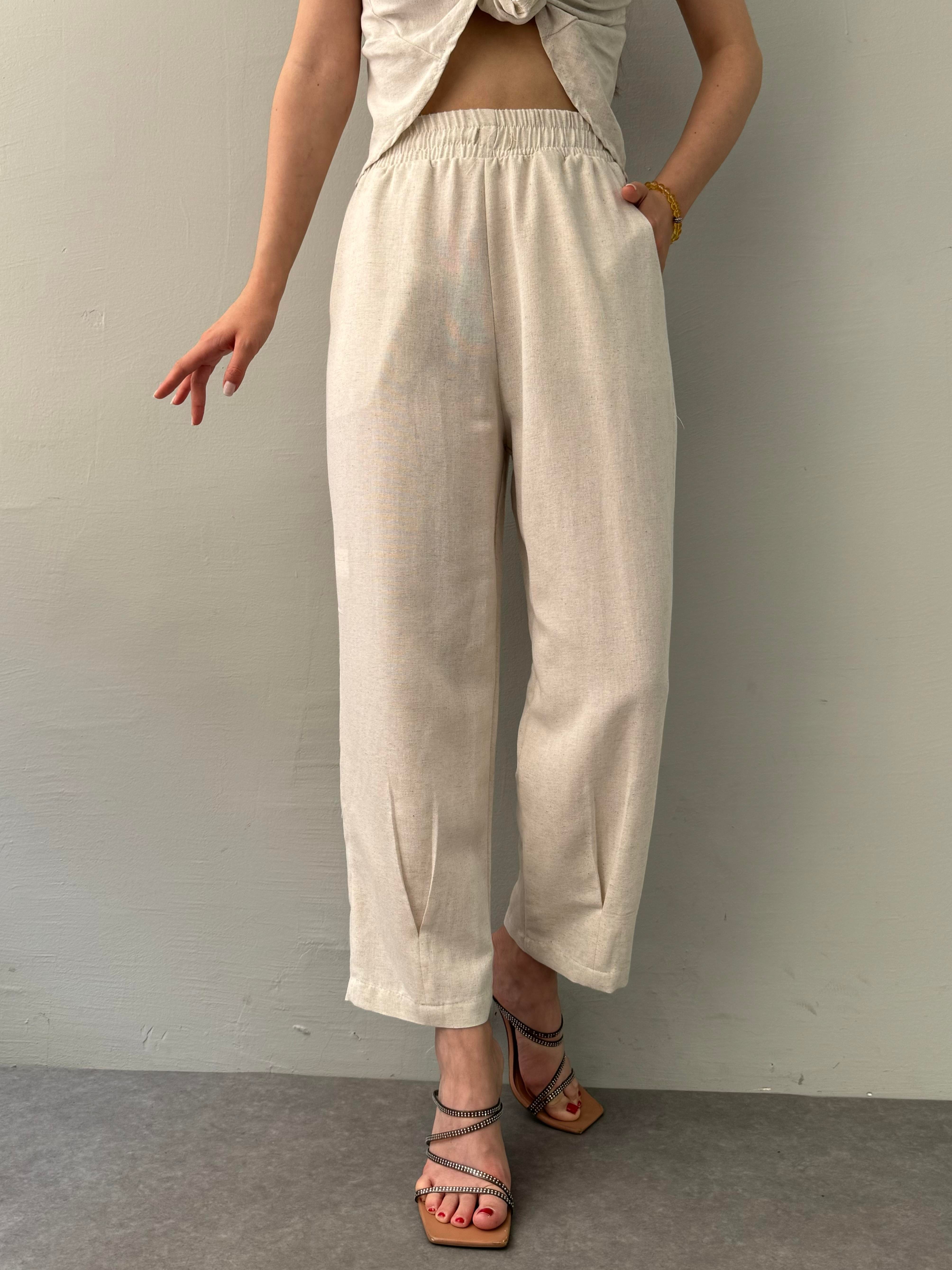 4012 MISRA BEL LASTİKLİ PAÇA DİKİŞLİ PANTALON