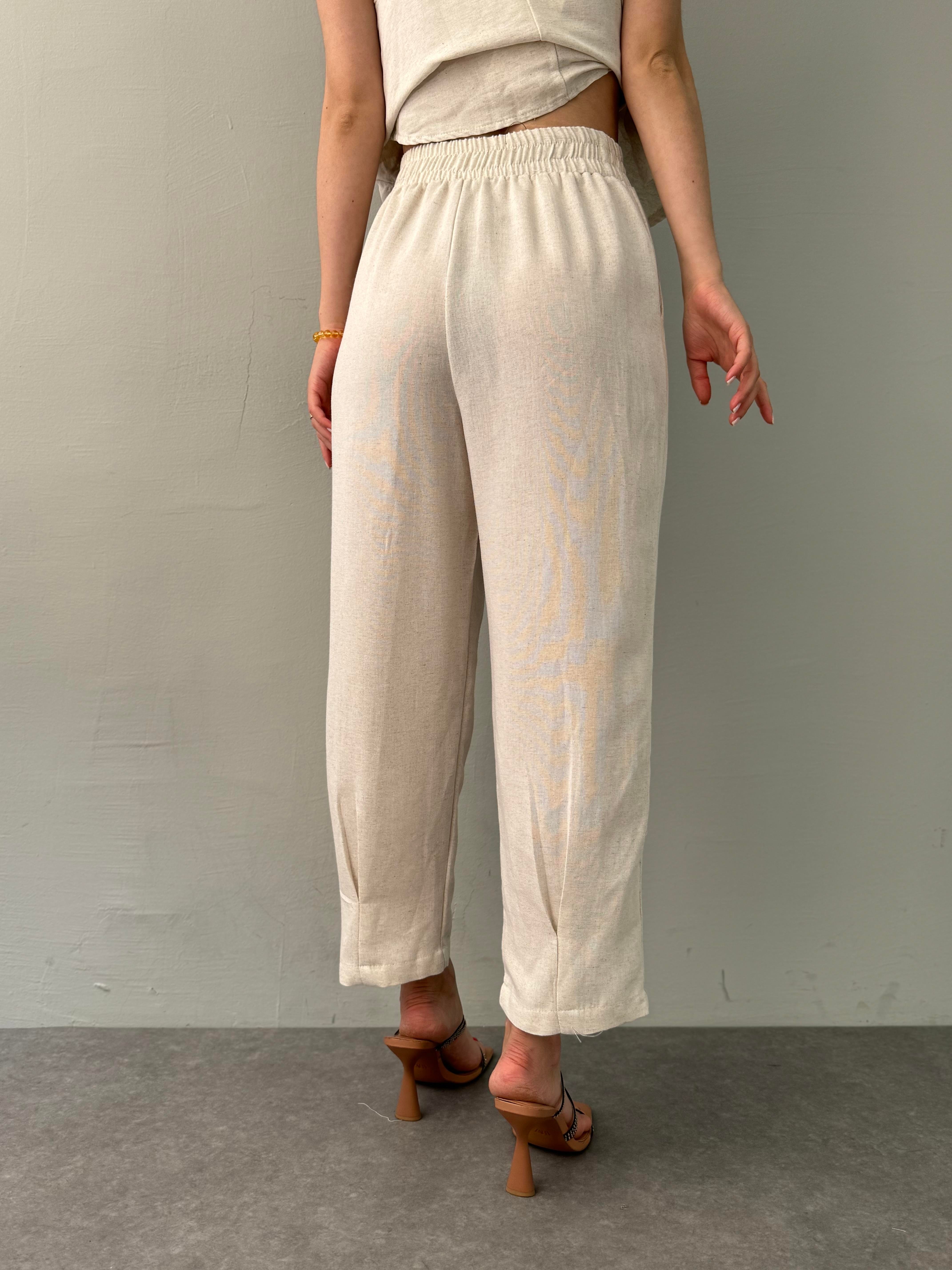 4012 MISRA BEL LASTİKLİ PAÇA DİKİŞLİ PANTALON