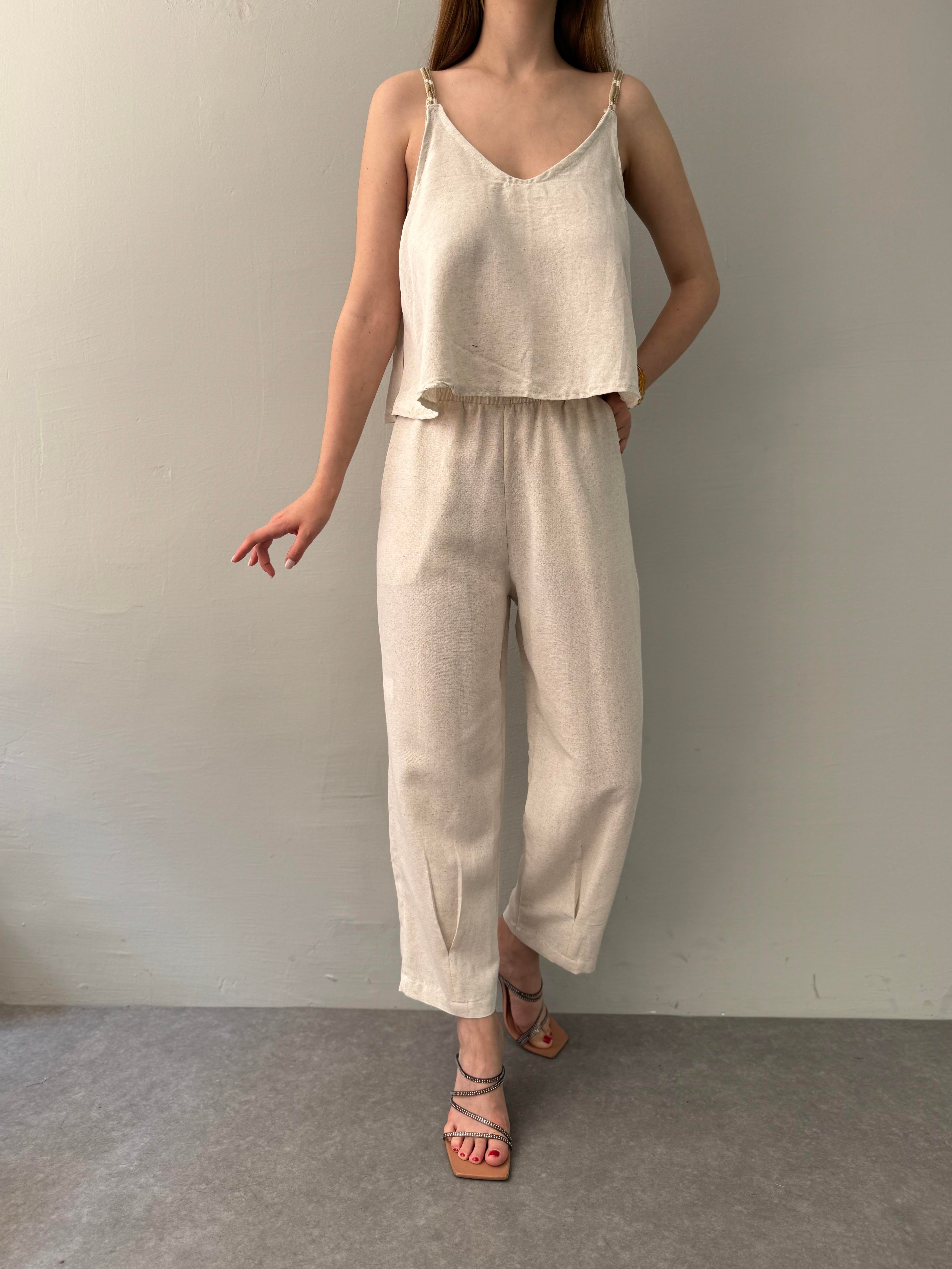 4012 MISRA BEL LASTİKLİ PAÇA DİKİŞLİ PANTALON