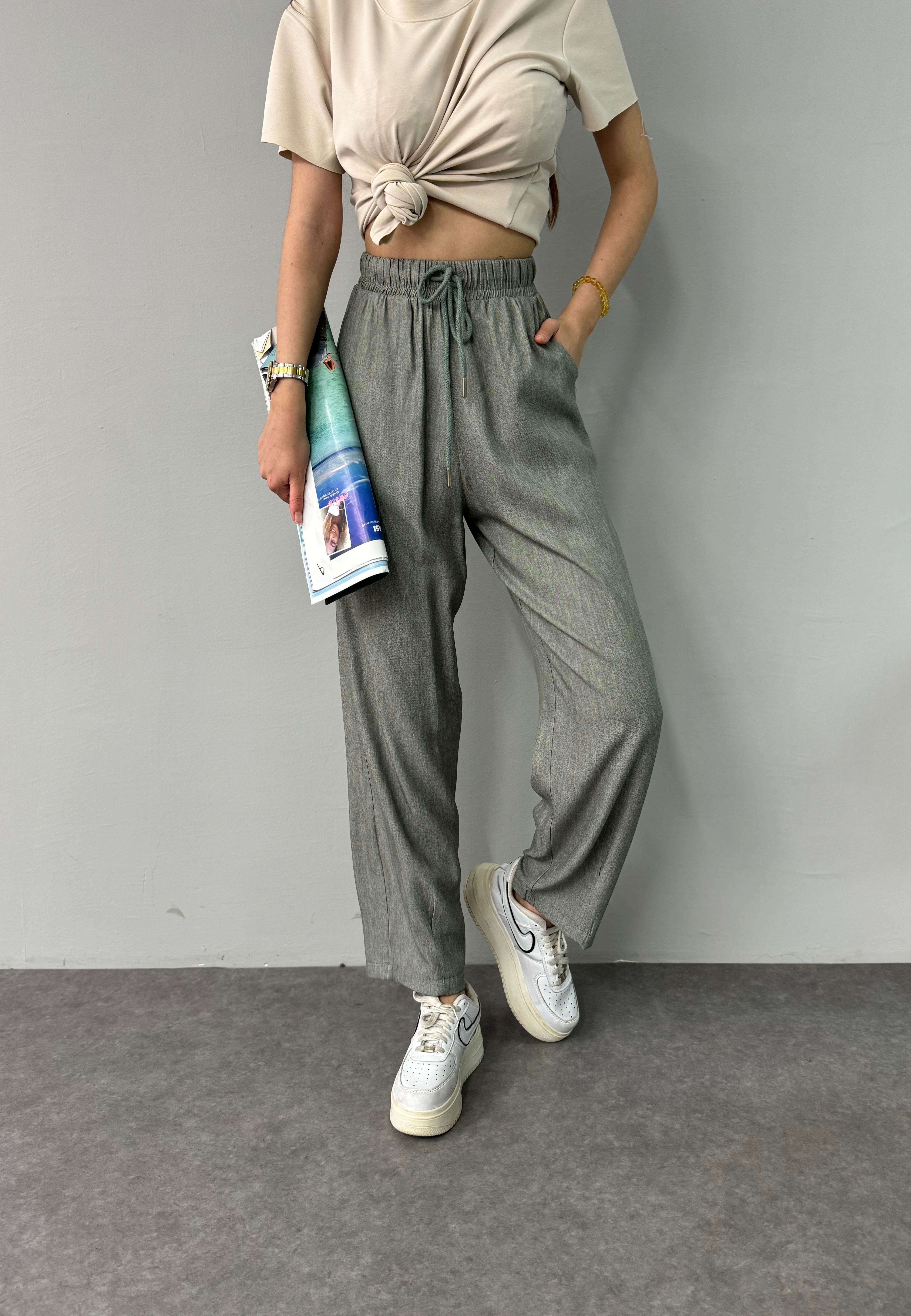 BEL LASTİKLİ PAÇA DİKİŞLİ PANTALON