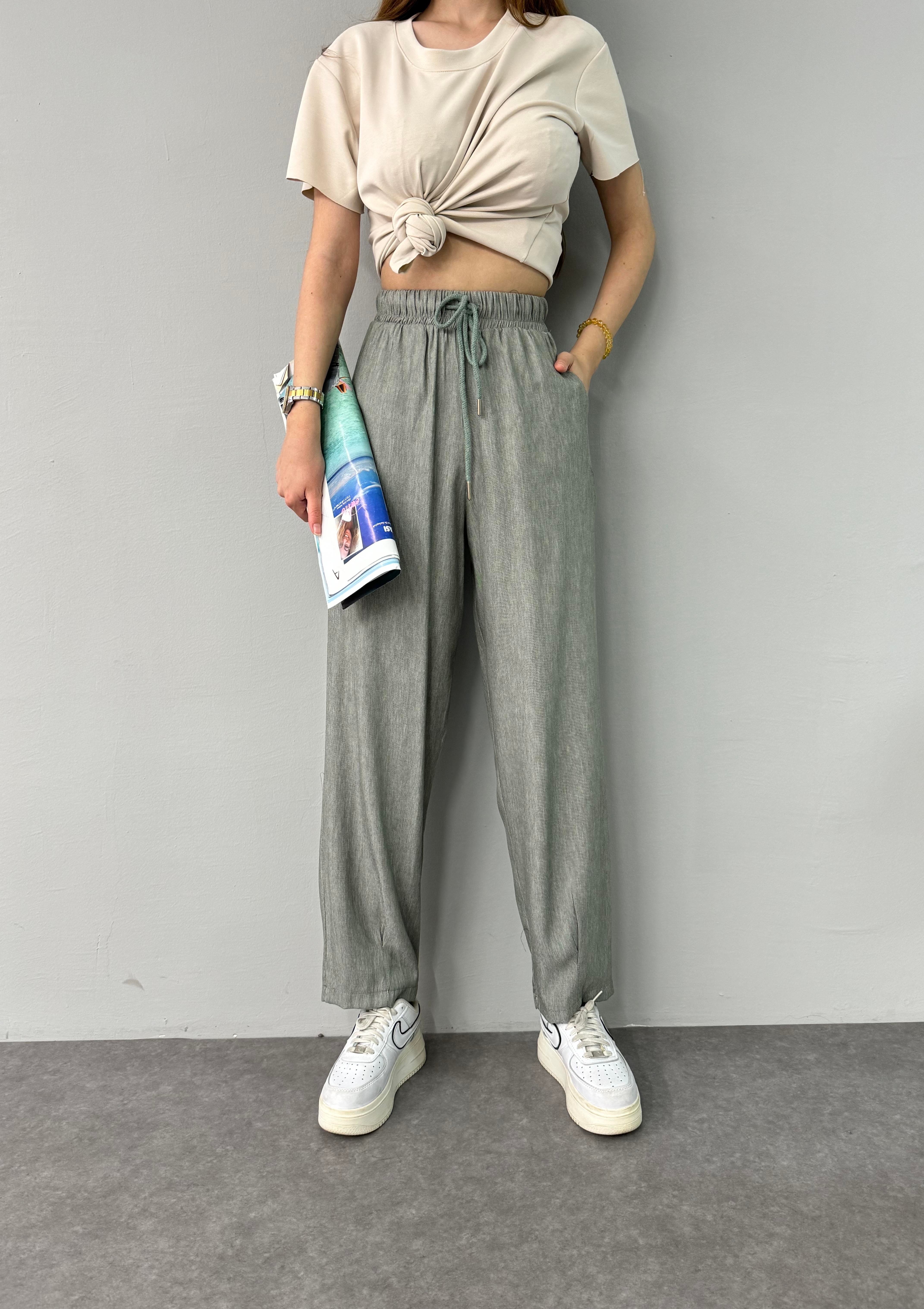 BEL LASTİKLİ PAÇA DİKİŞLİ PANTALON