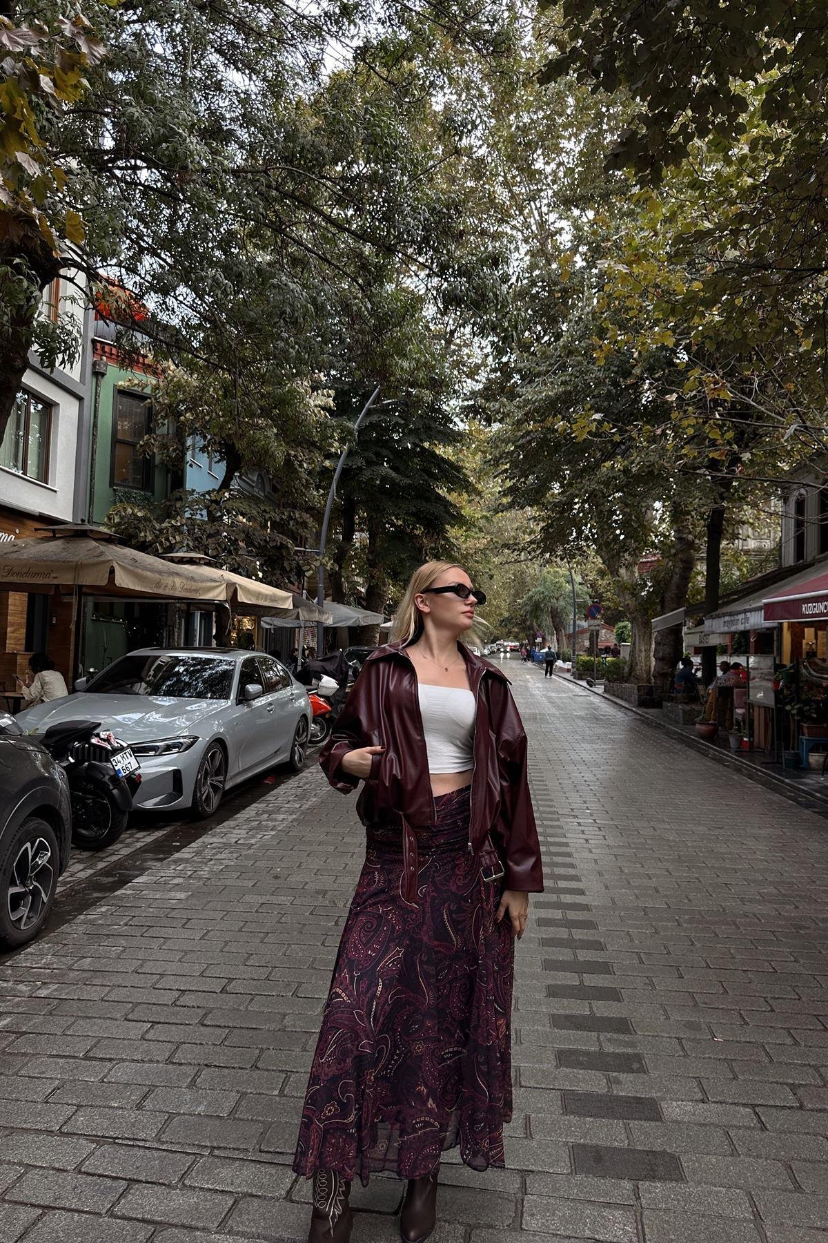 DESENLİ BEL DRAPELİ ŞİFON ETEK