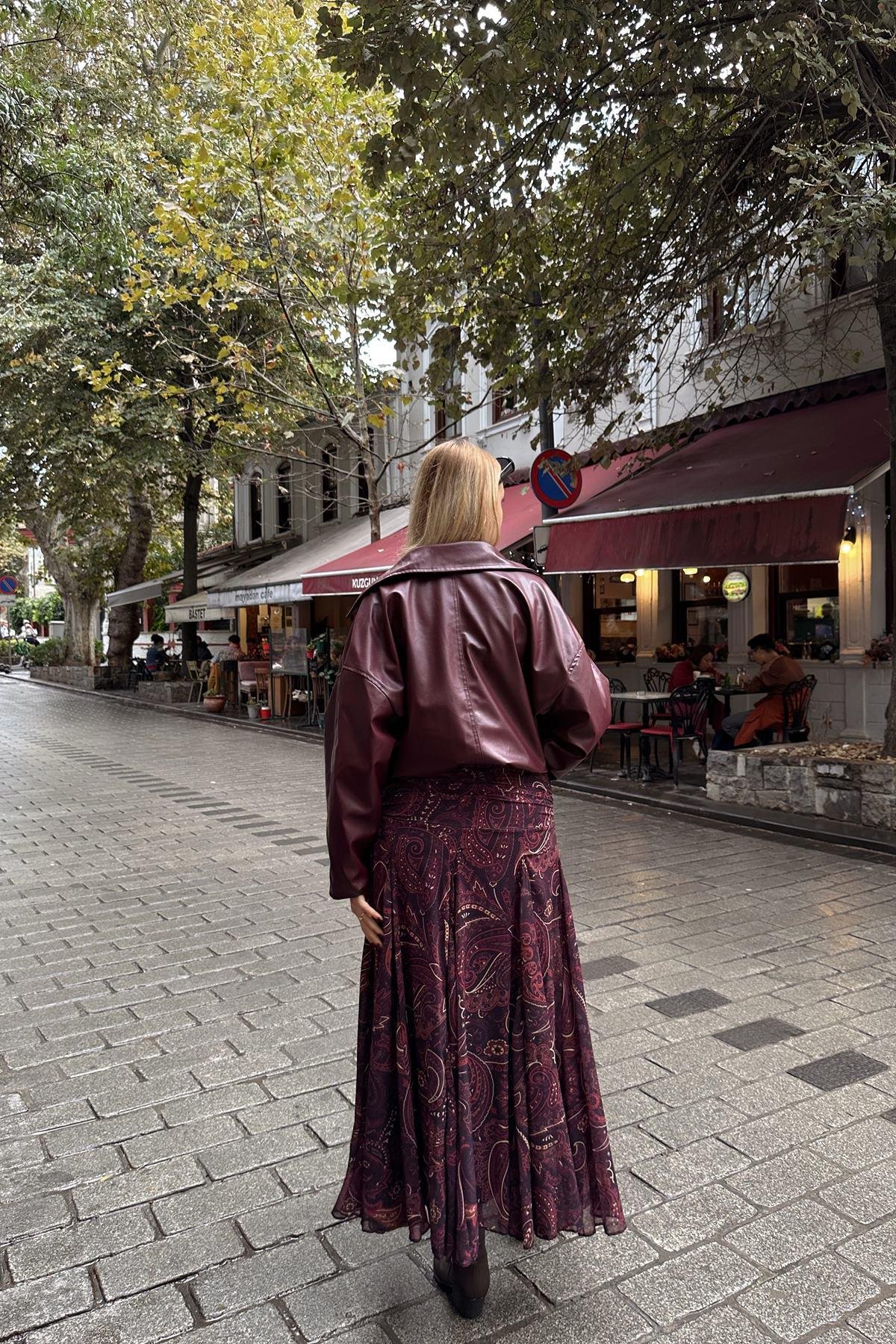 DESENLİ BEL DRAPELİ ŞİFON ETEK