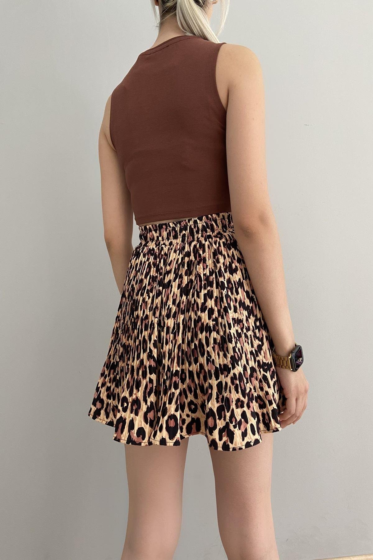 LEOPAR DESEN PİLİSELİ ŞORT ETEK