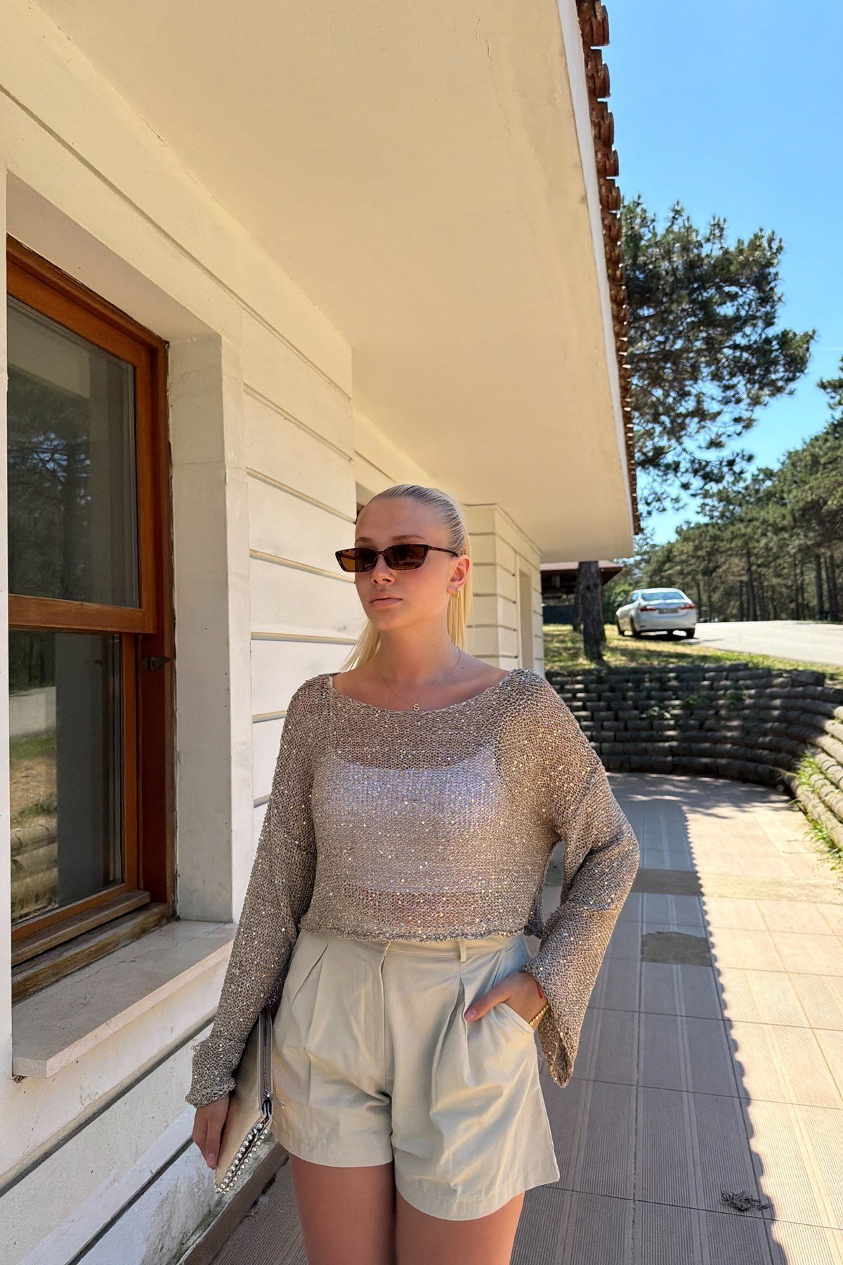 PARLAK TAŞLI BEACH CROP TOP