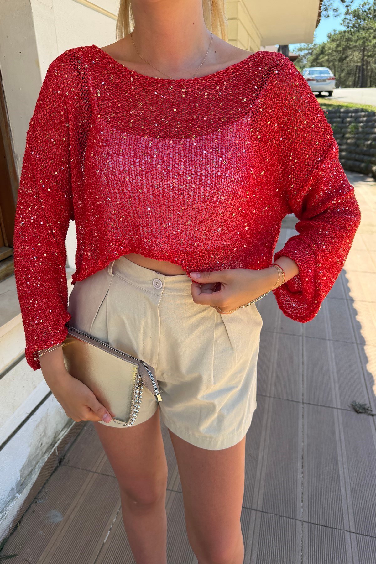PARLAK TAŞLI BEACH CROP TOP
