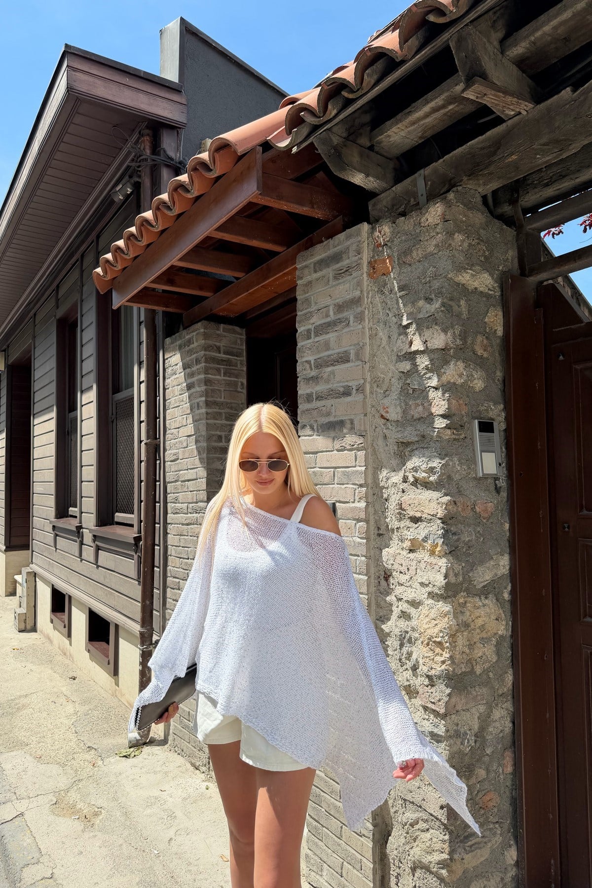 ASİMETRİK DETAY IŞILTILI BEACH PANÇO