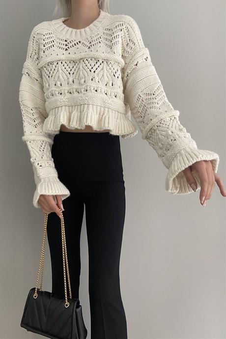 BİSİKLET YAKA CROP KAZAK