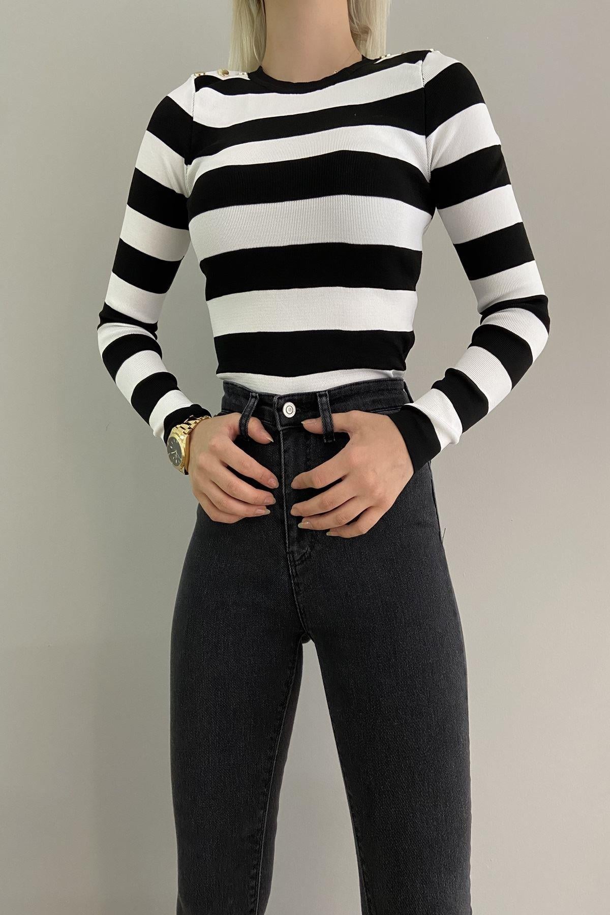 ÇİZGİLİ OMUZ ÇITÇITLI TRIKO