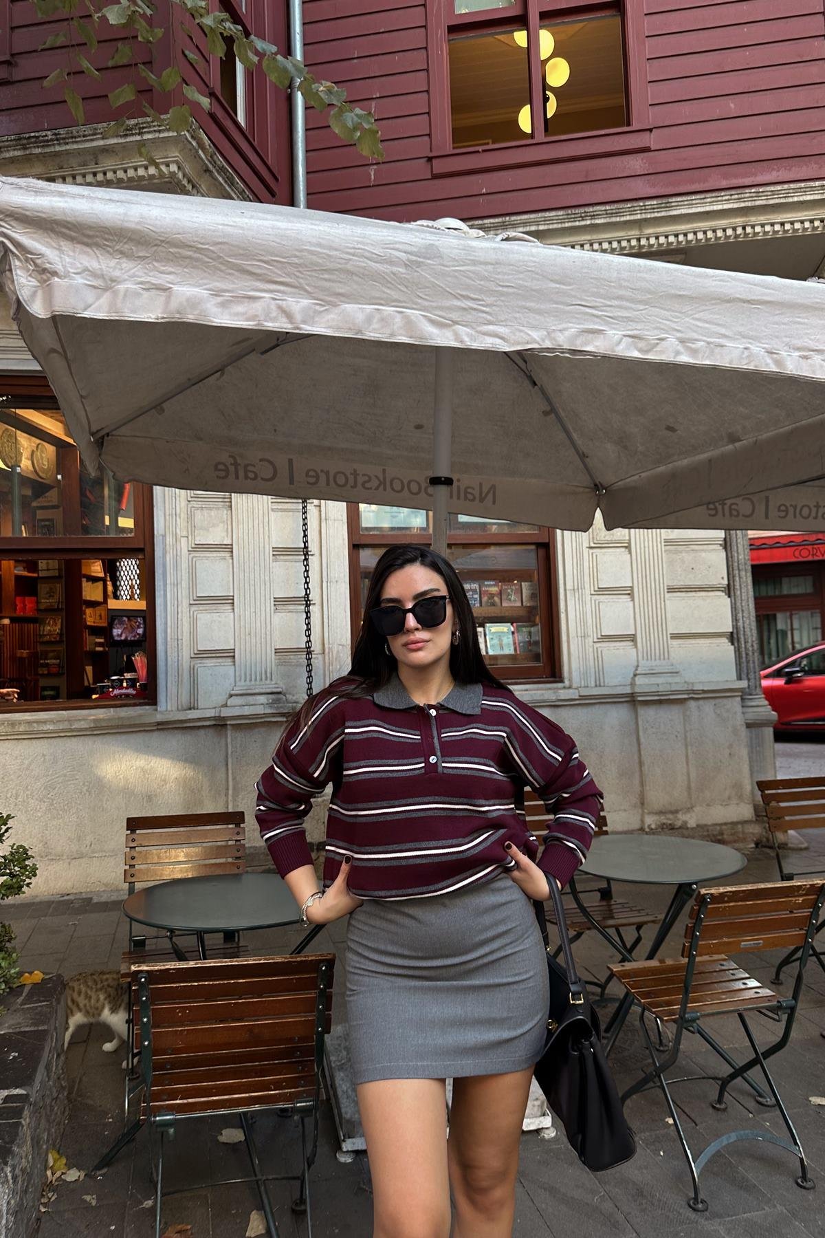 POLO YAKA ÇİZGİ DETAY TRIKO KAZAK