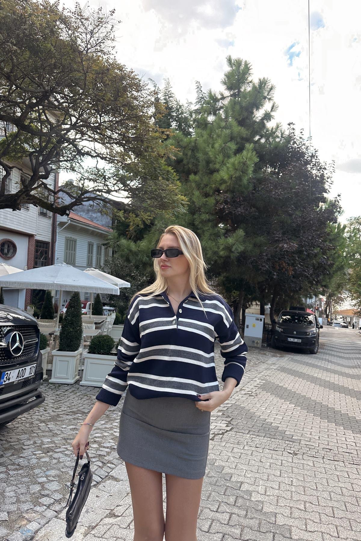 POLO YAKA ÇİZGİ DETAYLI TRIKO KAZAK