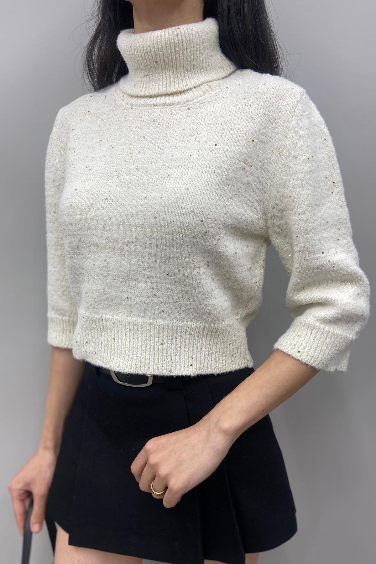 PULLU BALIKÇI YAKA KISA KOL CROP TRIKO