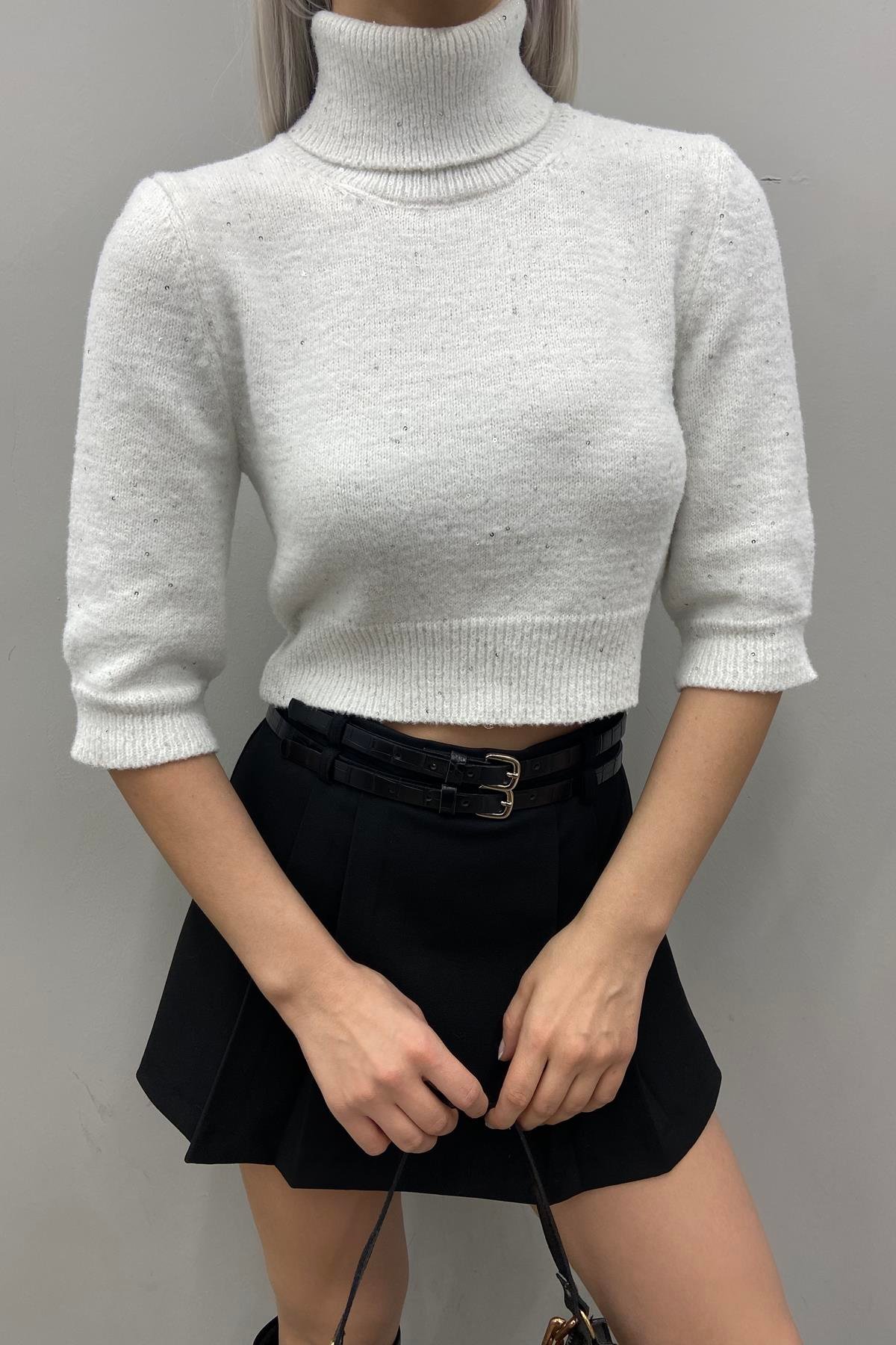 PULLU BALIKÇI YAKA KISA KOL CROP TRIKO