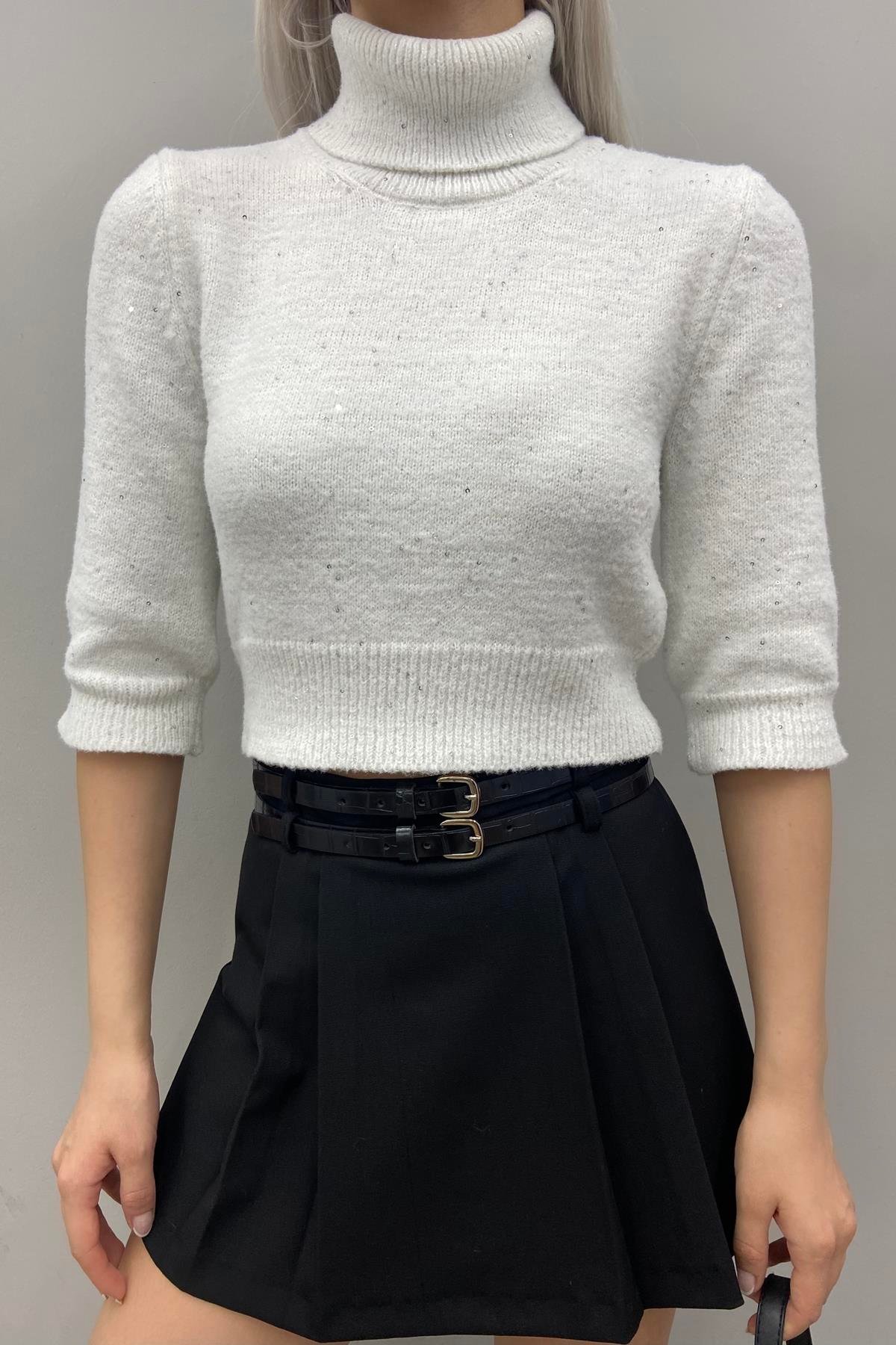 PULLU BALIKÇI YAKA KISA KOL CROP TRIKO
