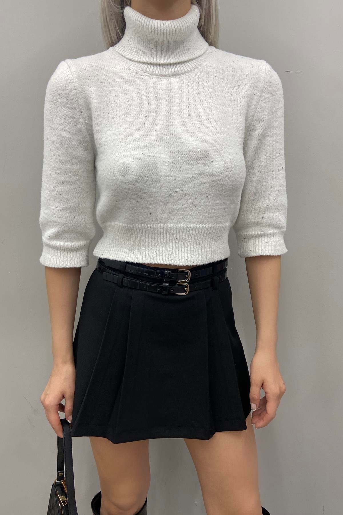 PULLU BALIKÇI YAKA KISA KOL CROP TRIKO
