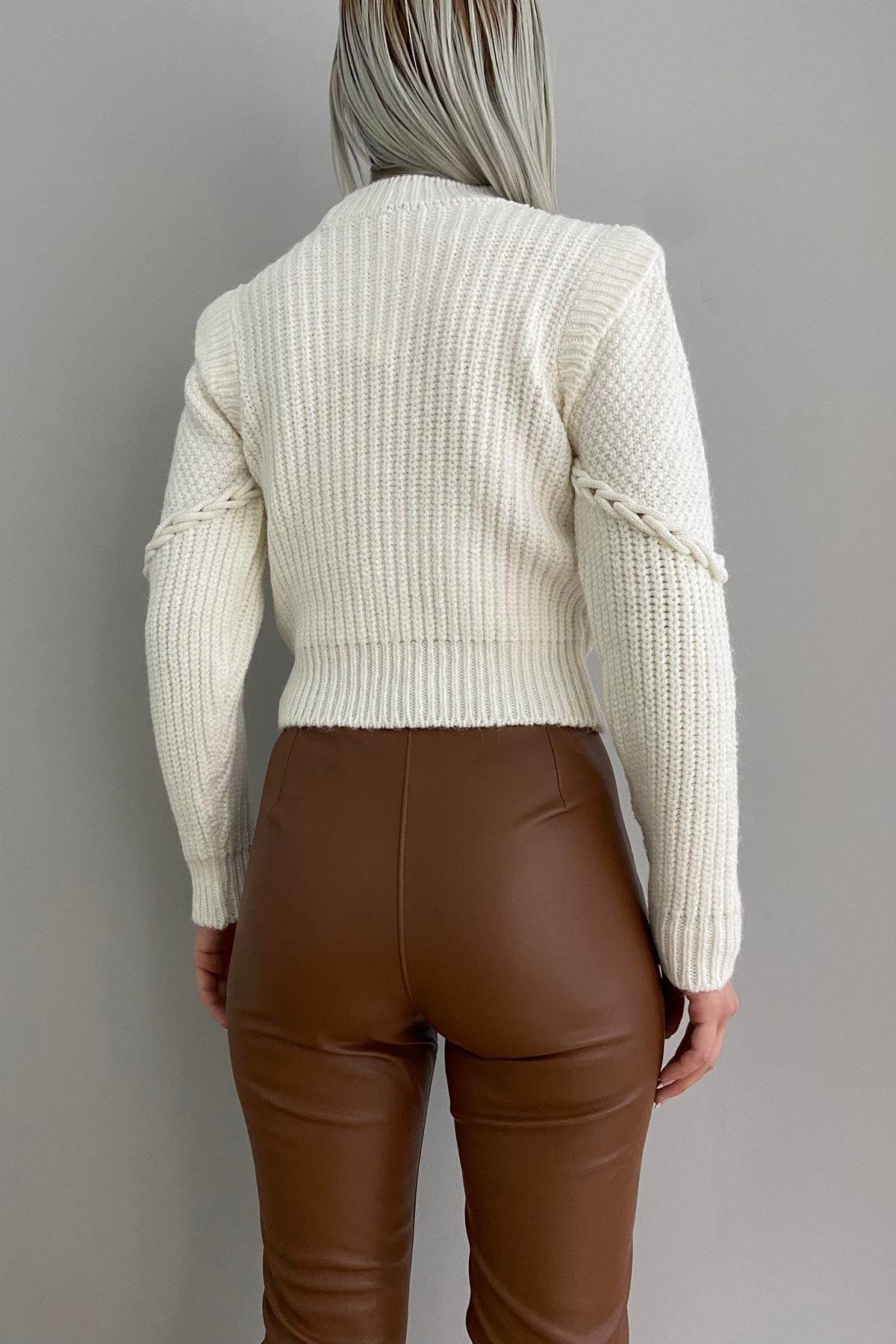 SAÇ ÖRGÜ DETAY TRIKO KAZAK