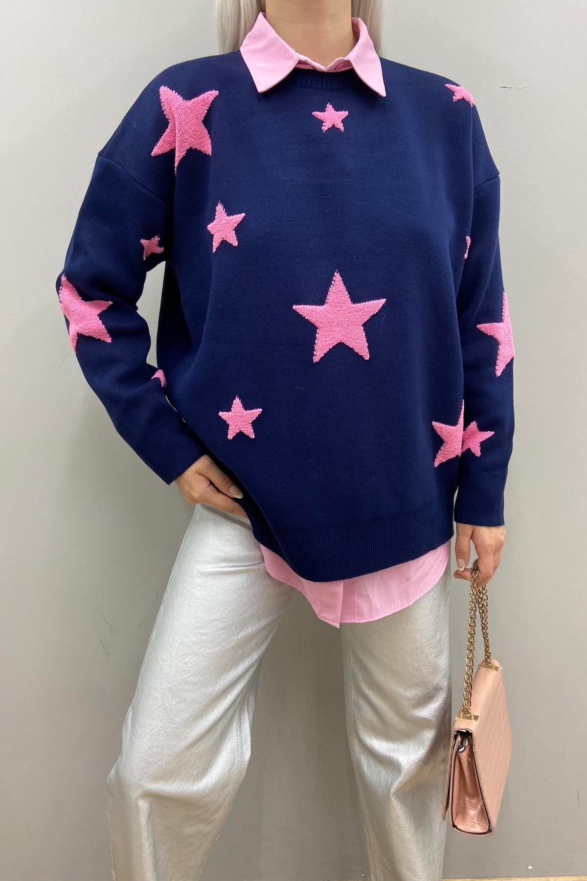 YILDIZ DESEN OVERSIZE TRIKO KAZAK