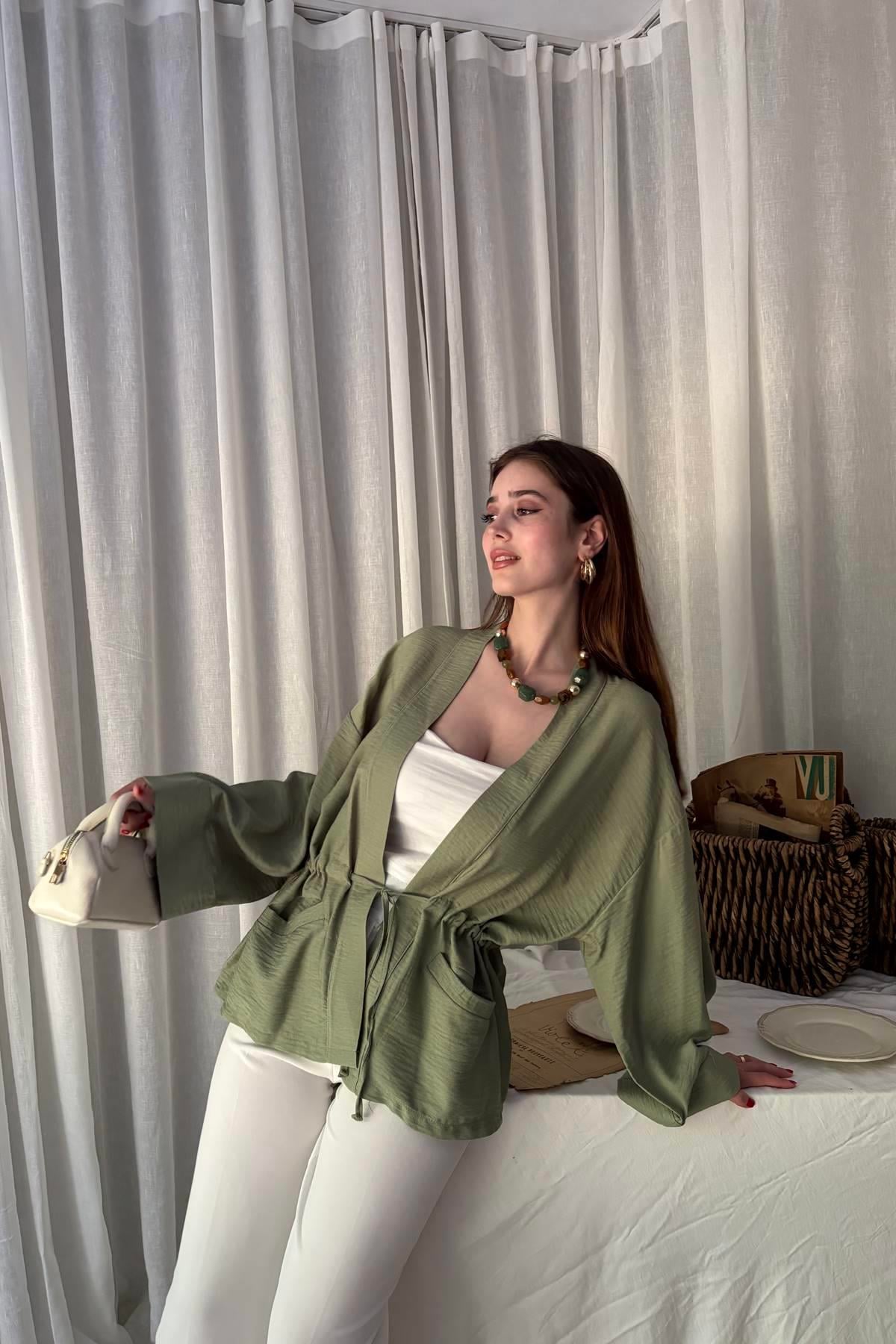 ŞAL YAKA ÇİFT CEPLİ BAĞCIKLI KİMONO