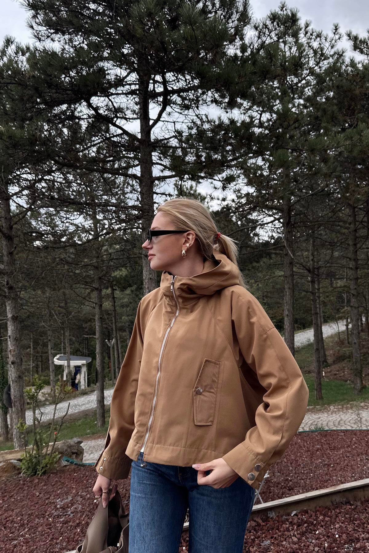 BEL RİBANALI KAĞŞONLU FERMUARLI BOMBER MONT