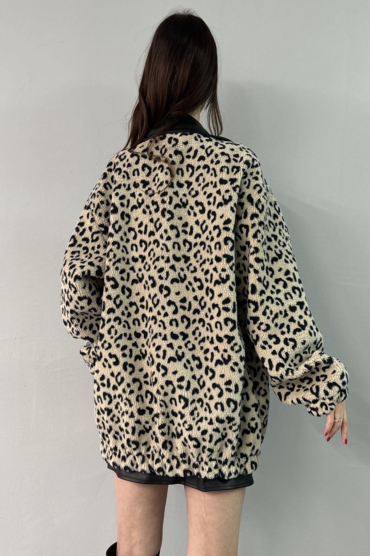 DERİ GARNİLİLEOPAR DESEN PELÜŞ MONT