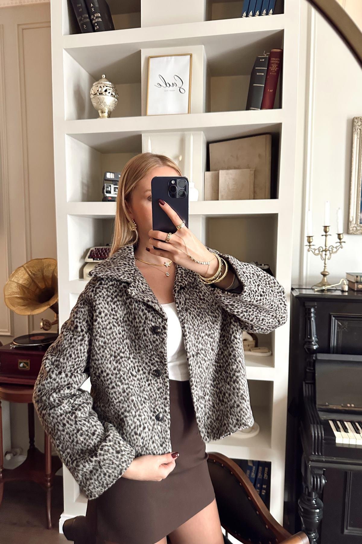 LEOPAR DESEN KAŞE CEKET