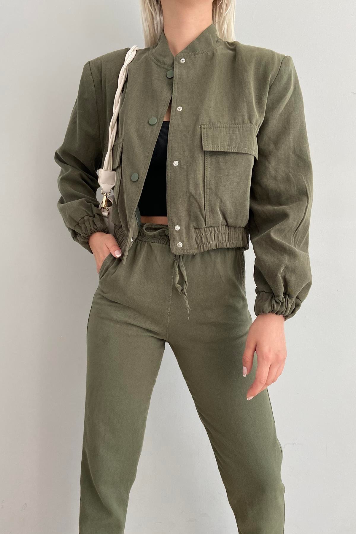 ÖNÜ CEPLİ TENCEL BOMBER CEKET