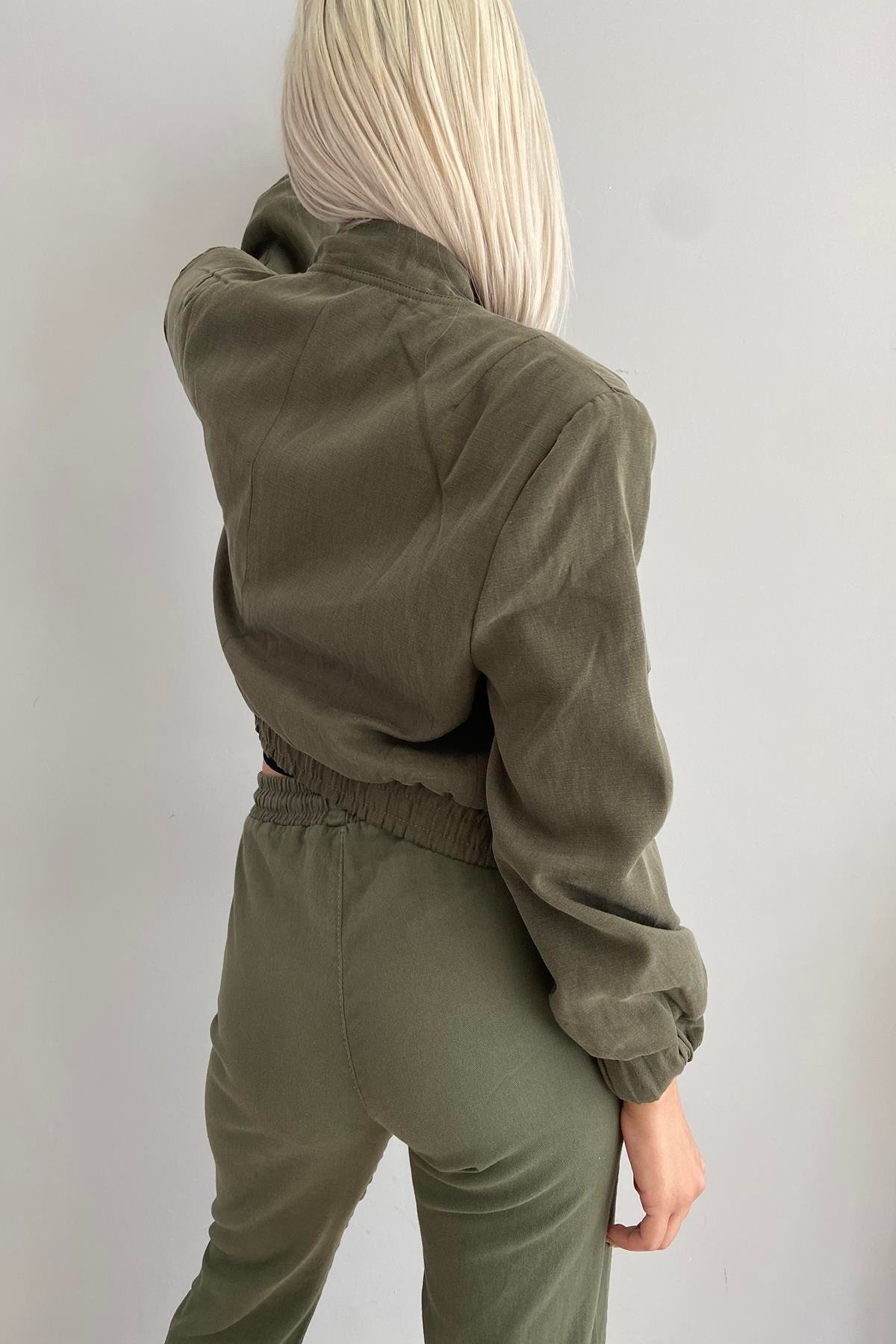 ÖNÜ CEPLİ TENCEL BOMBER CEKET