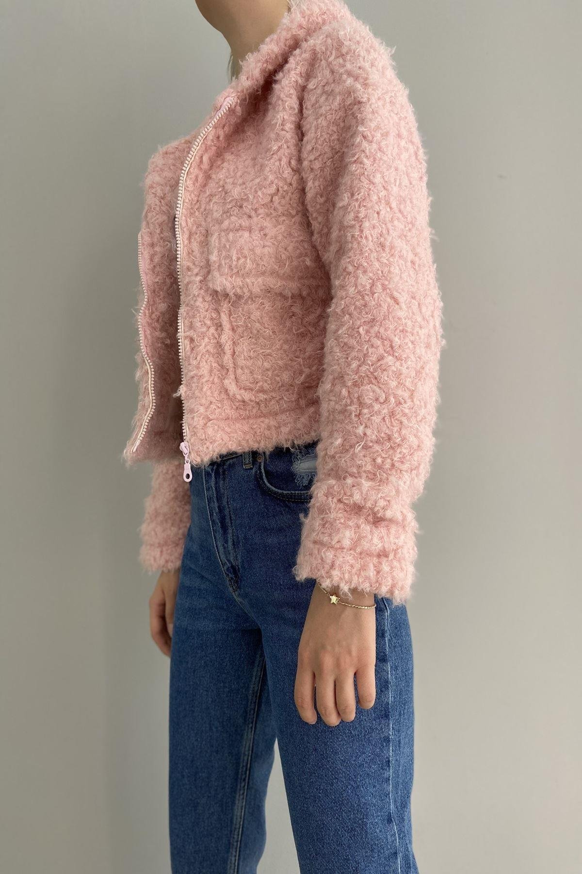 PELUŞ KAPŞONLU KISA MONT