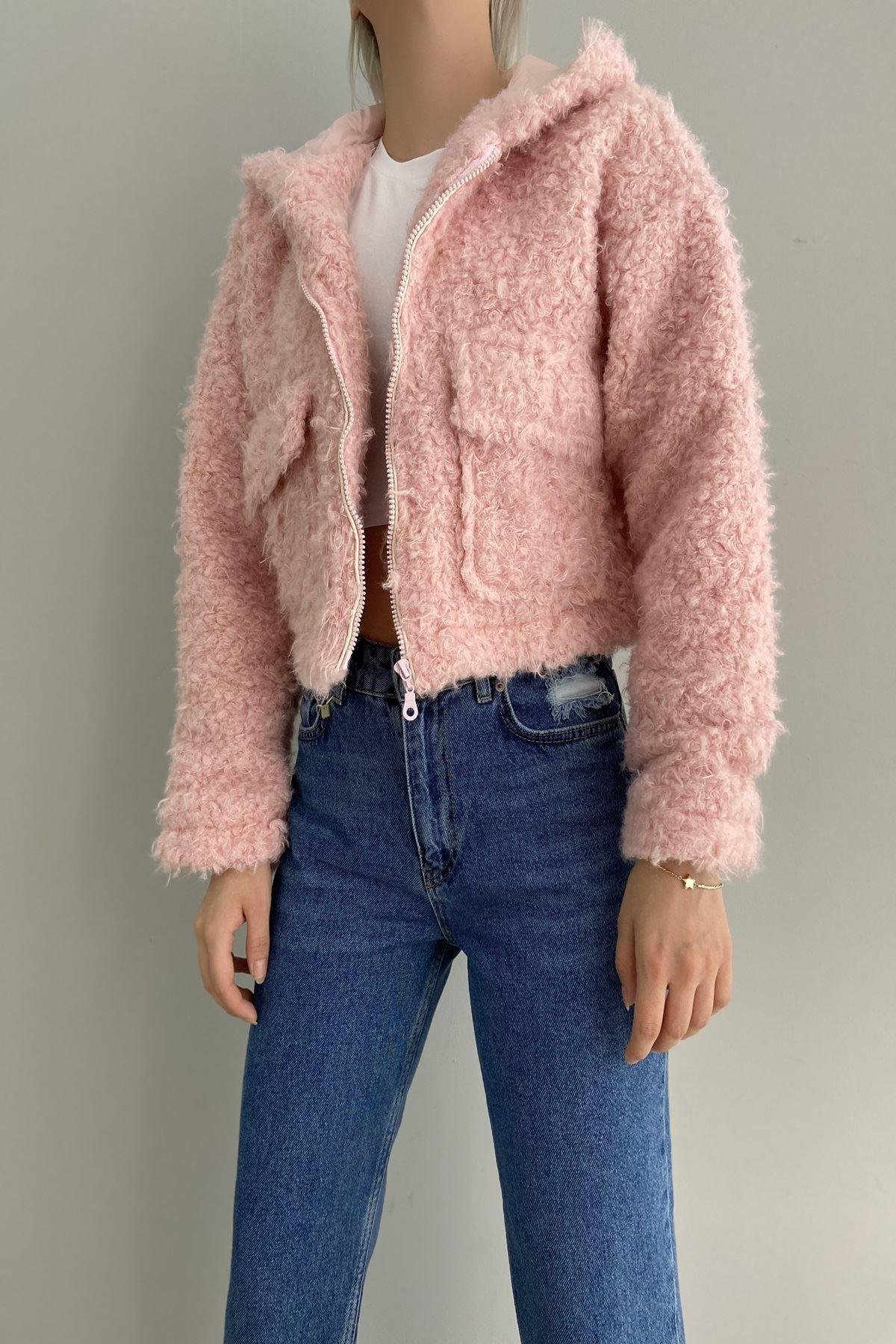 PELUŞ KAPŞONLU KISA MONT