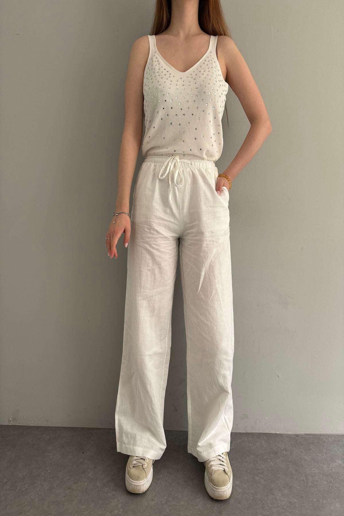 BAĞCIKLI KETEN PANTOLON