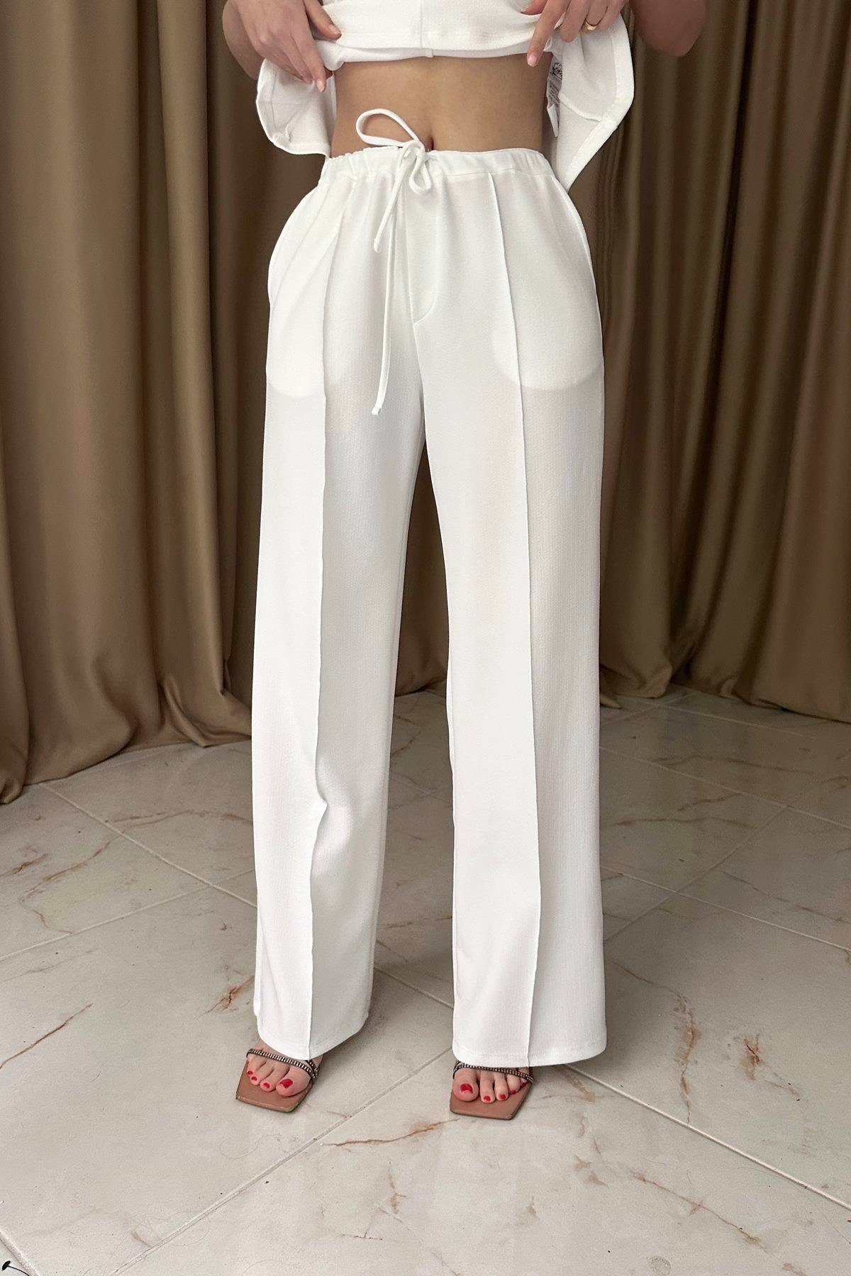BAĞCIKLI ÖRME CREP PANTOLON