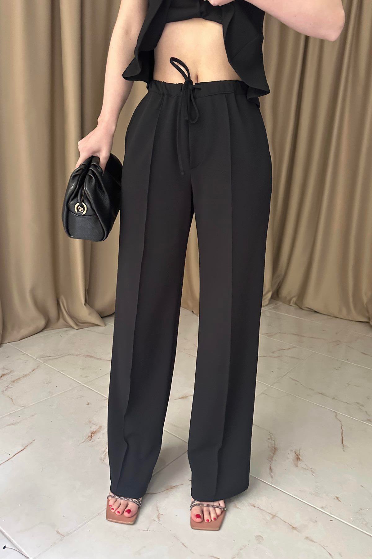 BAĞCIKLI ÖRME CREP PANTOLON