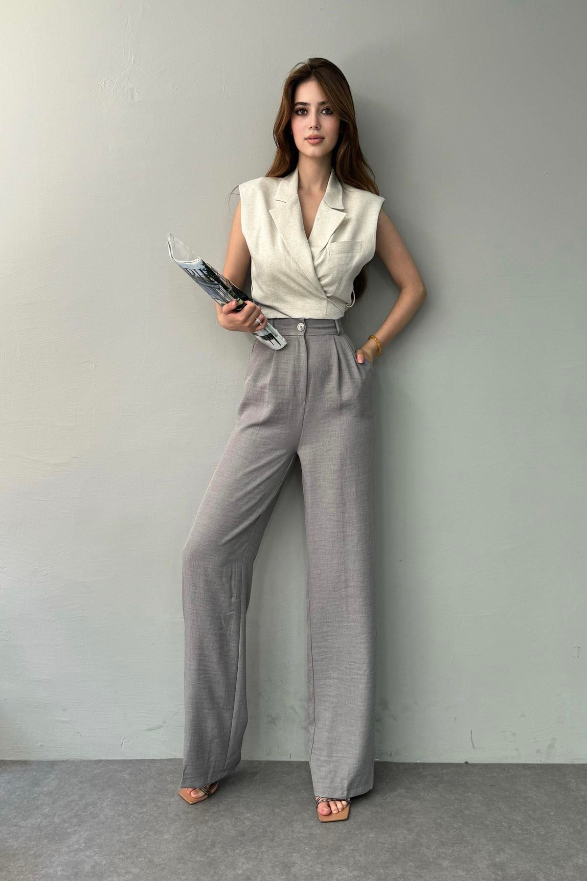 BEL ARKA LASTİK DETAYLI PANTOLON