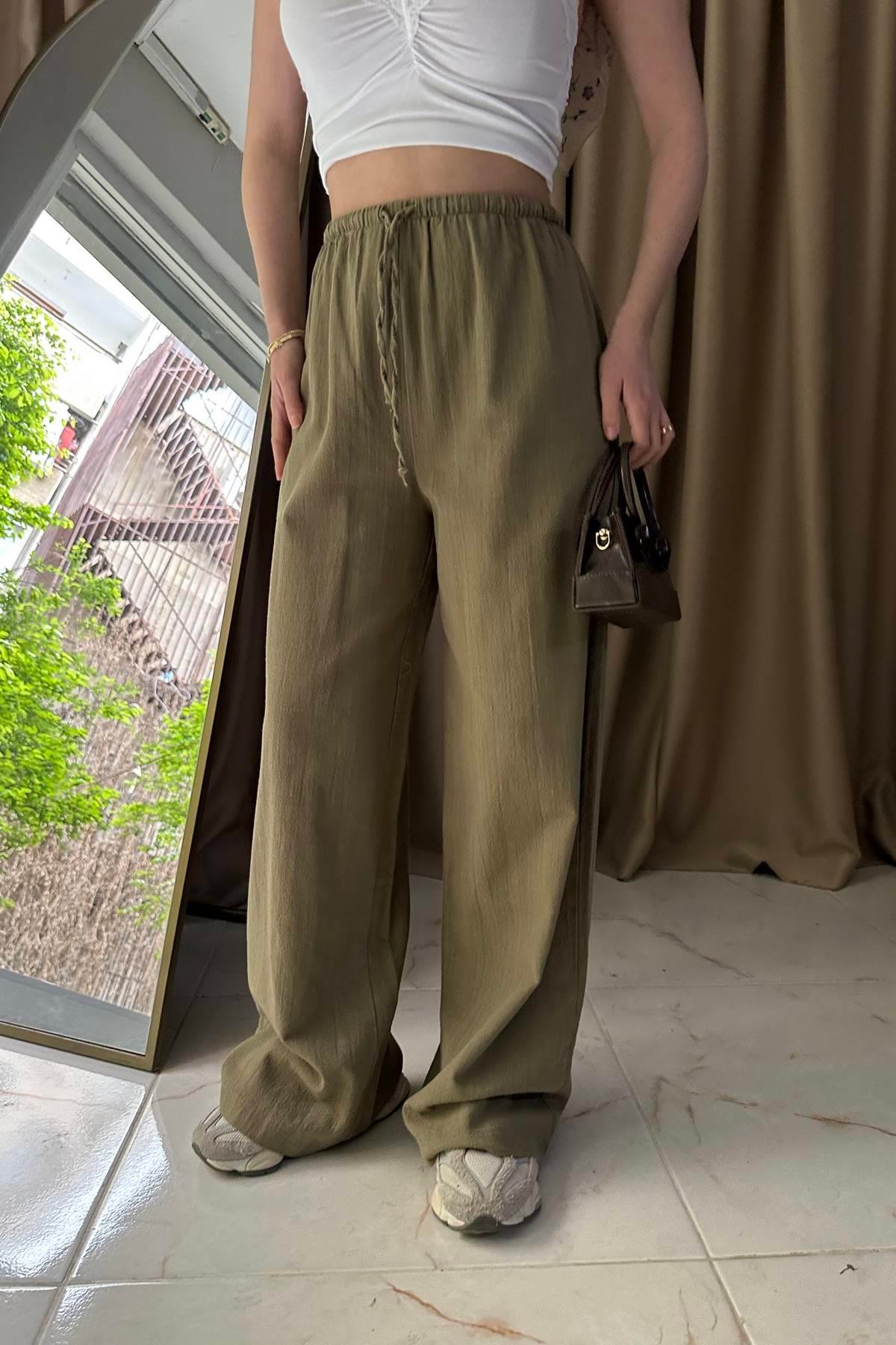 BEL BAĞCIKLI KETEN PANTOLON