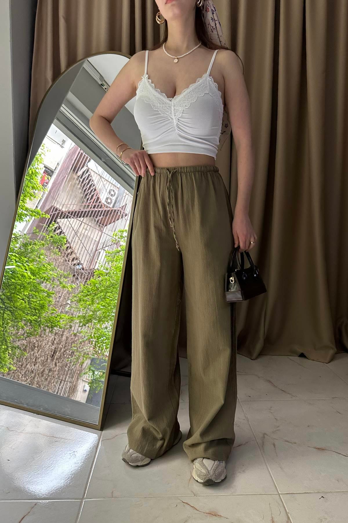BEL BAĞCIKLI KETEN PANTOLON