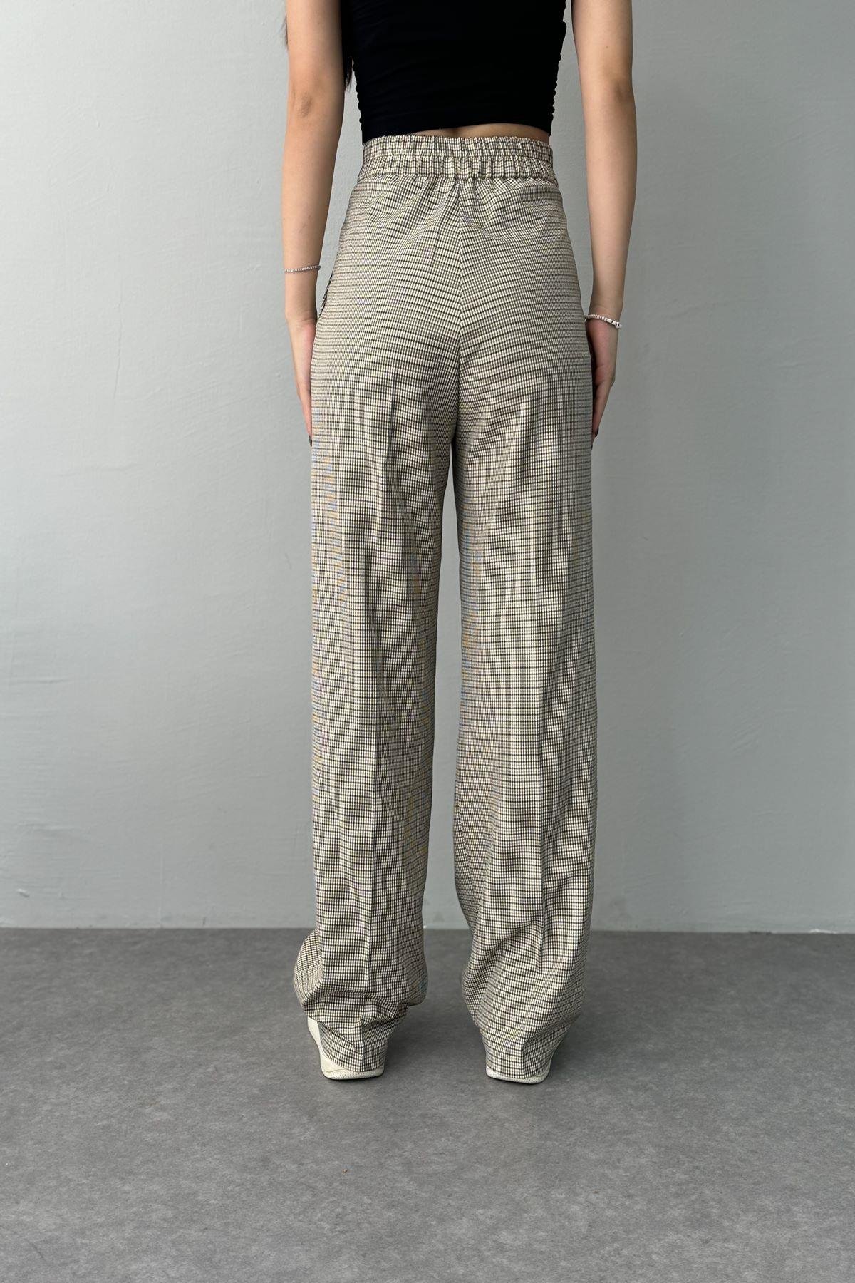 BEL LASTİK DETAY EKOSE PANTOLON