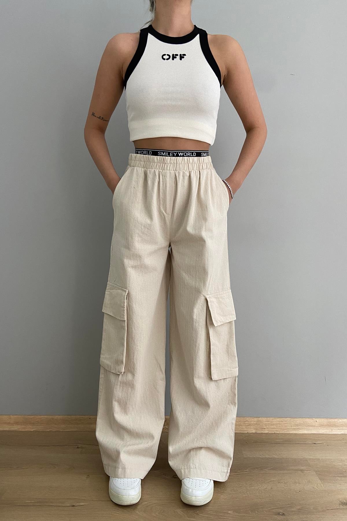 BEL LASTİK DETAY KARGO PANTALON