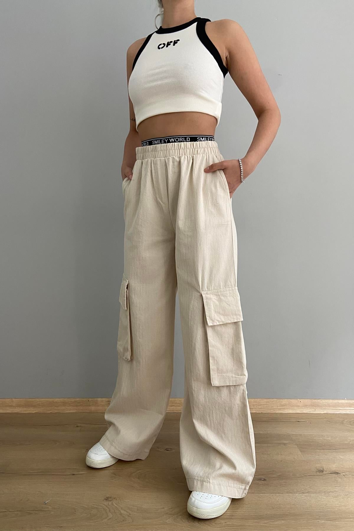 BEL LASTİK DETAY KARGO PANTALON