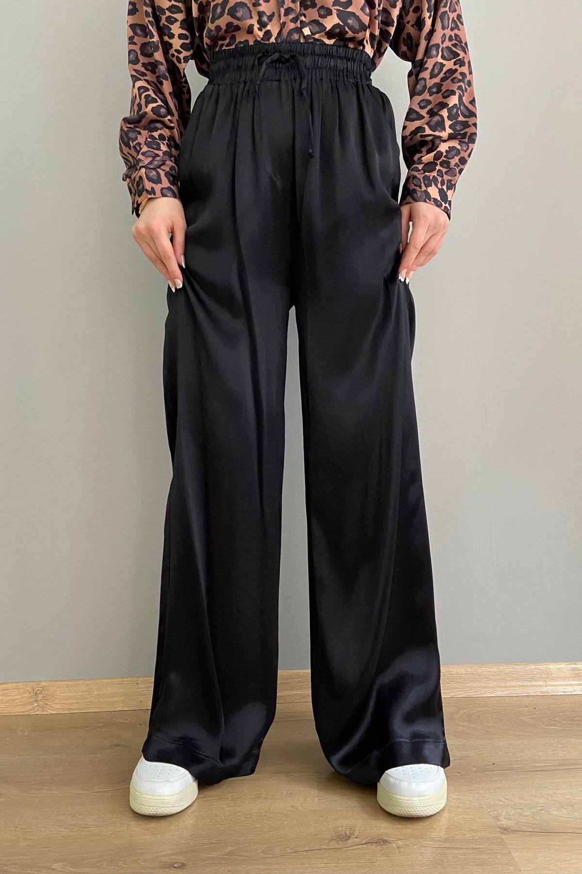 BEL LASTİKLİ BOL PAÇA SATEN PANTOLON
