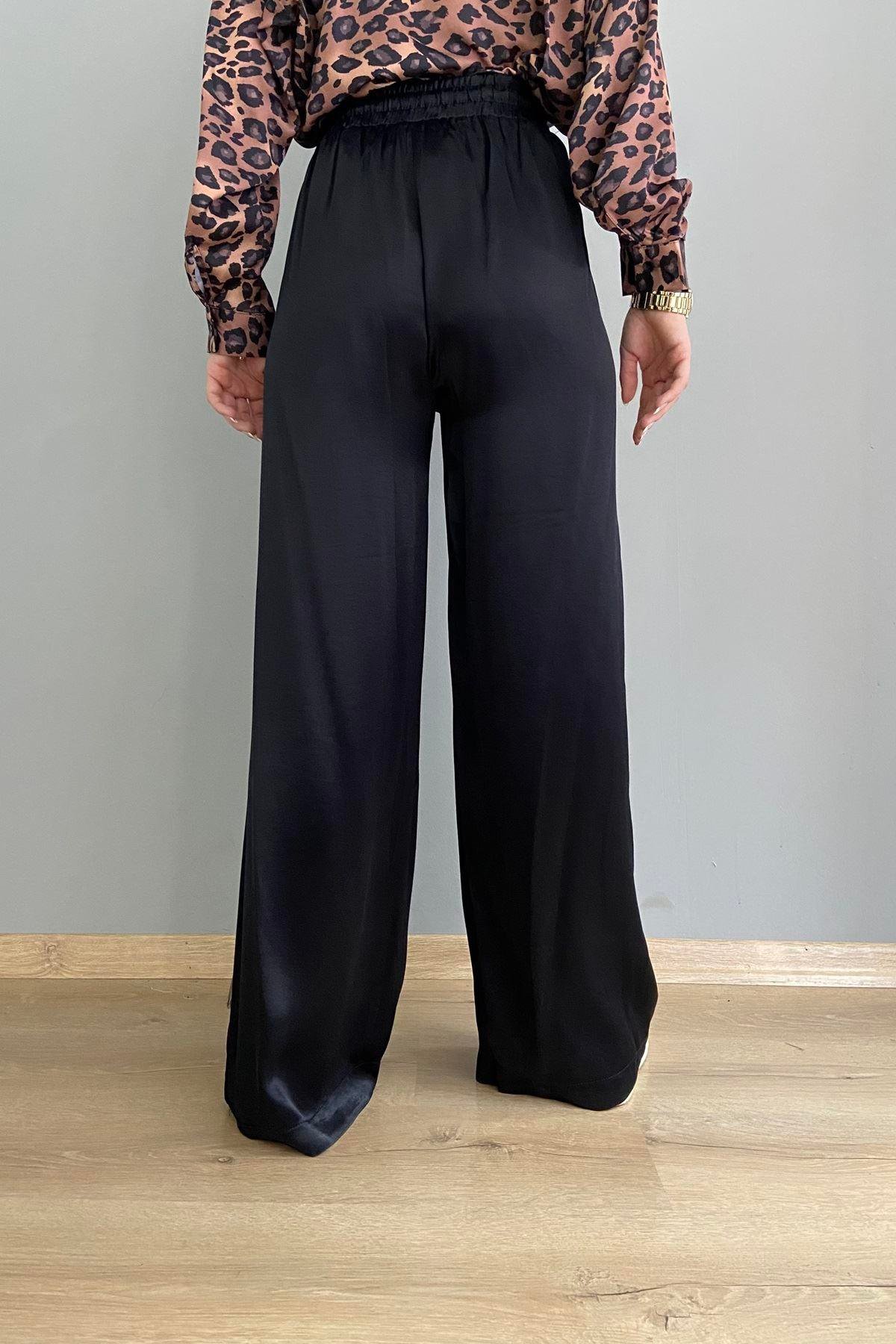 BEL LASTİKLİ BOL PAÇA SATEN PANTOLON