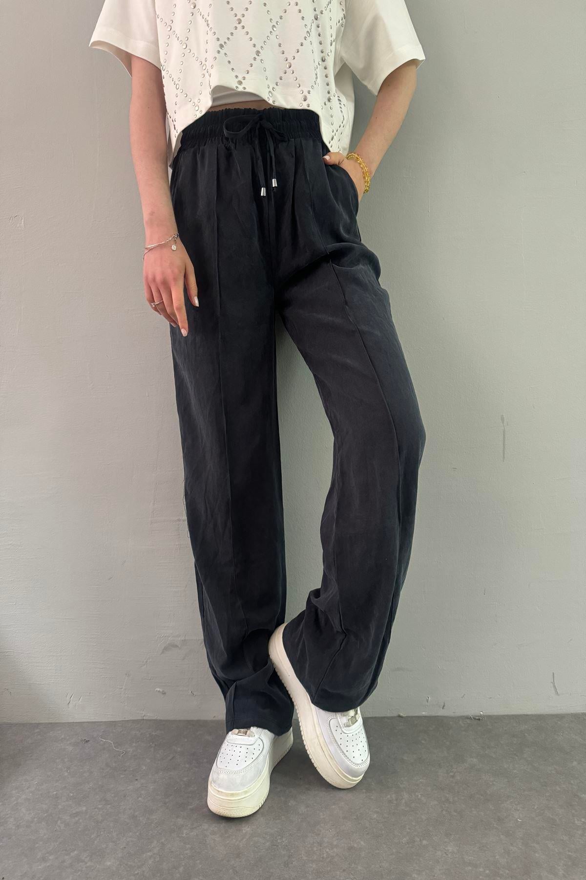 BEL LASTİKLİ ÇİMALI TENCEL PANTOLON