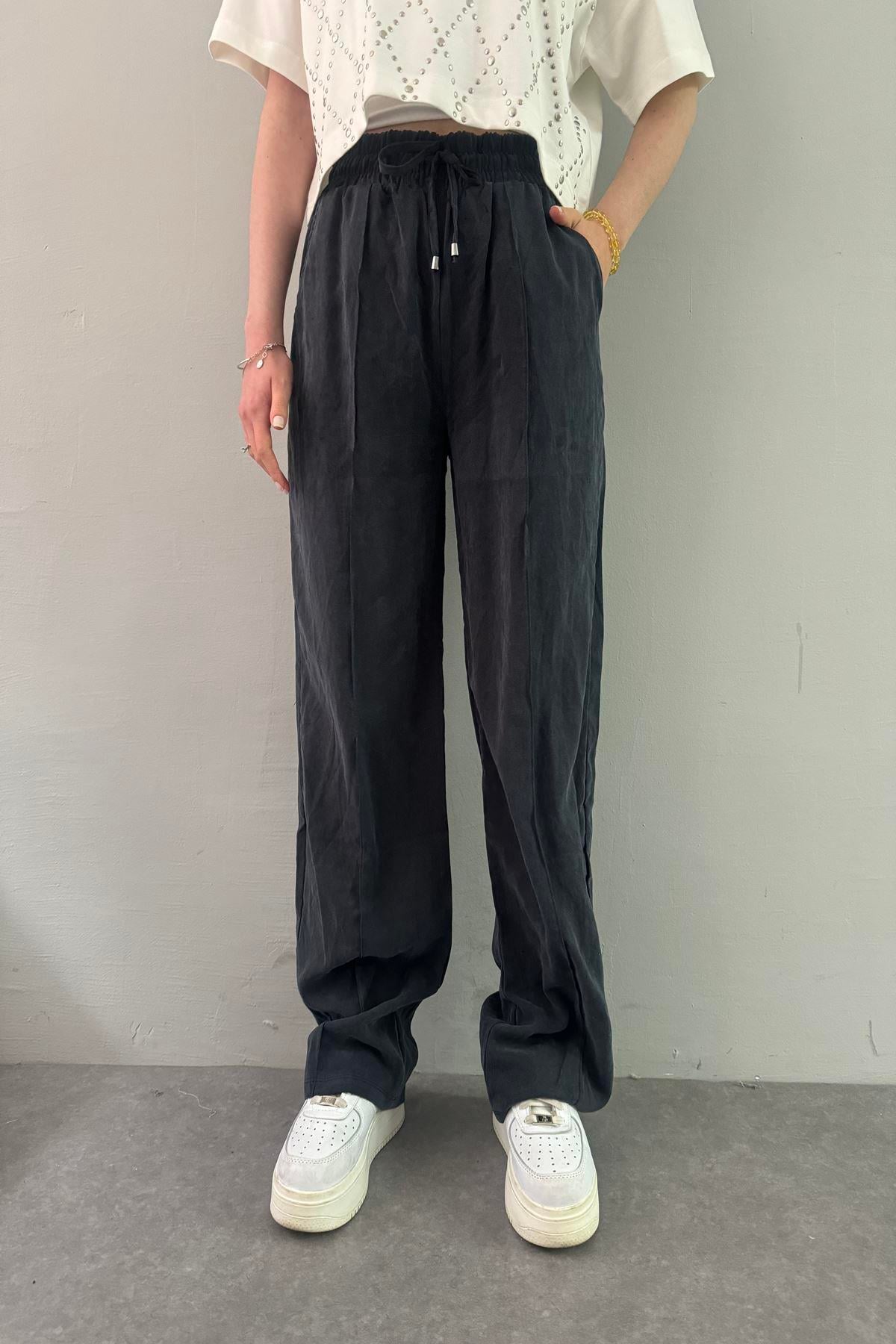 BEL LASTİKLİ ÇİMALI TENCEL PANTOLON