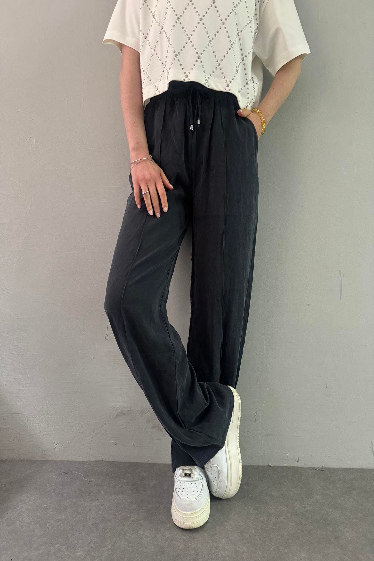 BEL LASTİKLİ ÇİMALI TENCEL PANTOLON