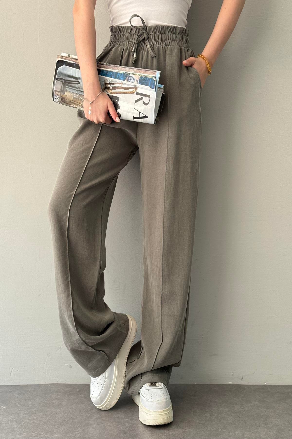 BEL LASTİKLİ ÇİMALI TENCEL PANTOLON